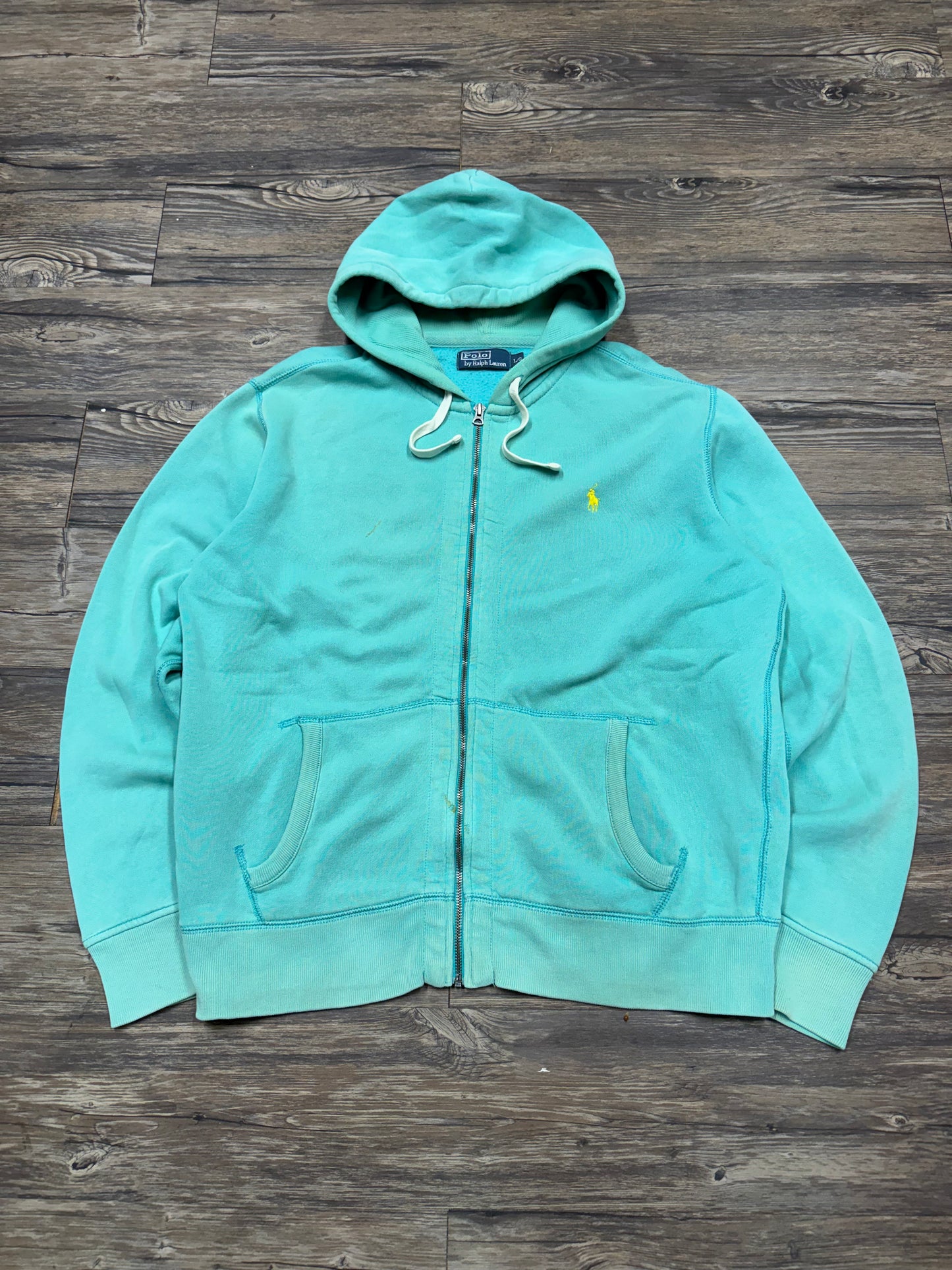 POLO RALPH LAUREN ‘TEAL’ ZIP UP HOODED SWEATSHIRT (L)