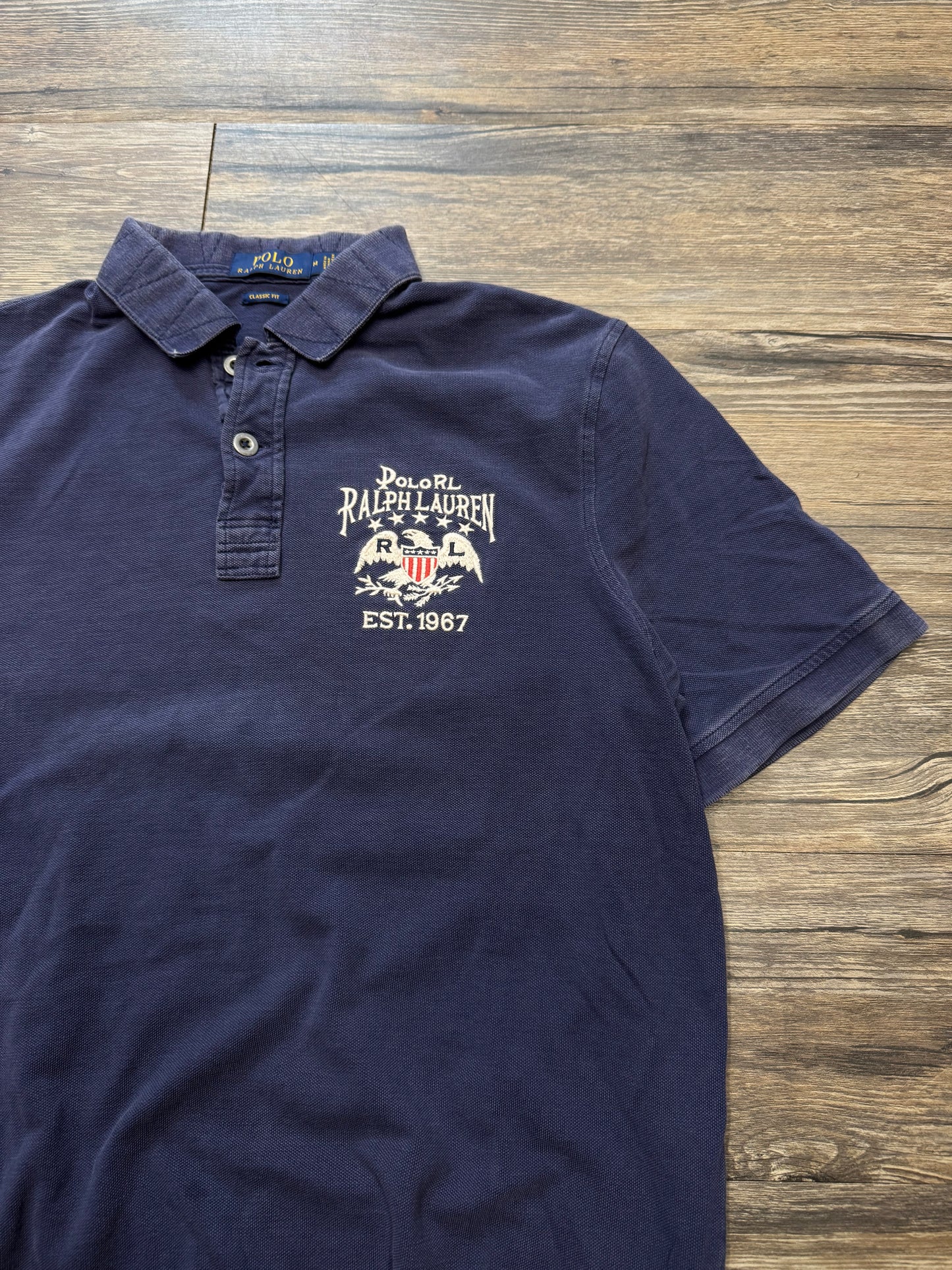 POLO RALPH LAUREN DISTRESSED RIBBED AMERICAN FLAG SHIRT (M)