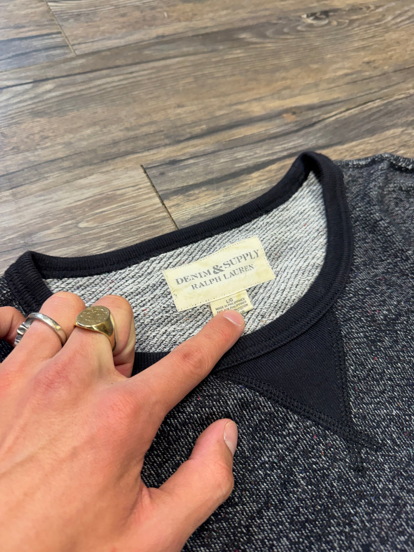 RALPH LAUREN DENIM & SUPPLY CHARCOAL GRAY LIGHTWEIGHT CREWNECK (L)