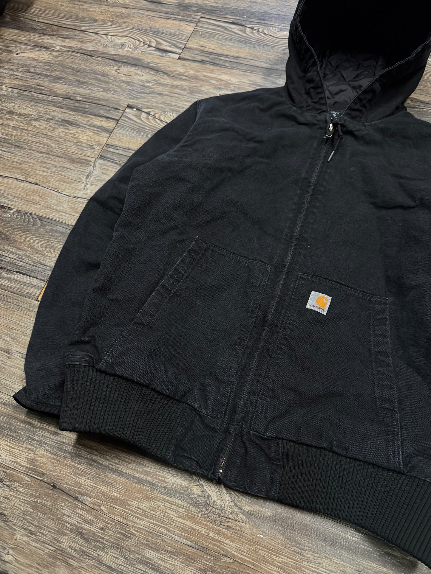 BLACK CARHARTT HOODED JACKET (L)