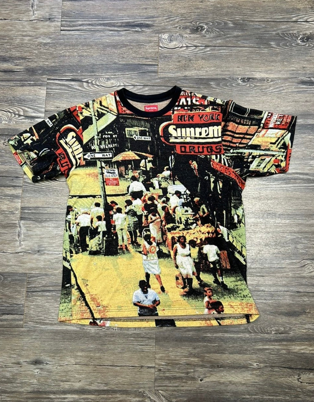 SUPREME ALL OVER PRINT NEW YORK GRAPHIC T-SHIRT (MEDIUM)