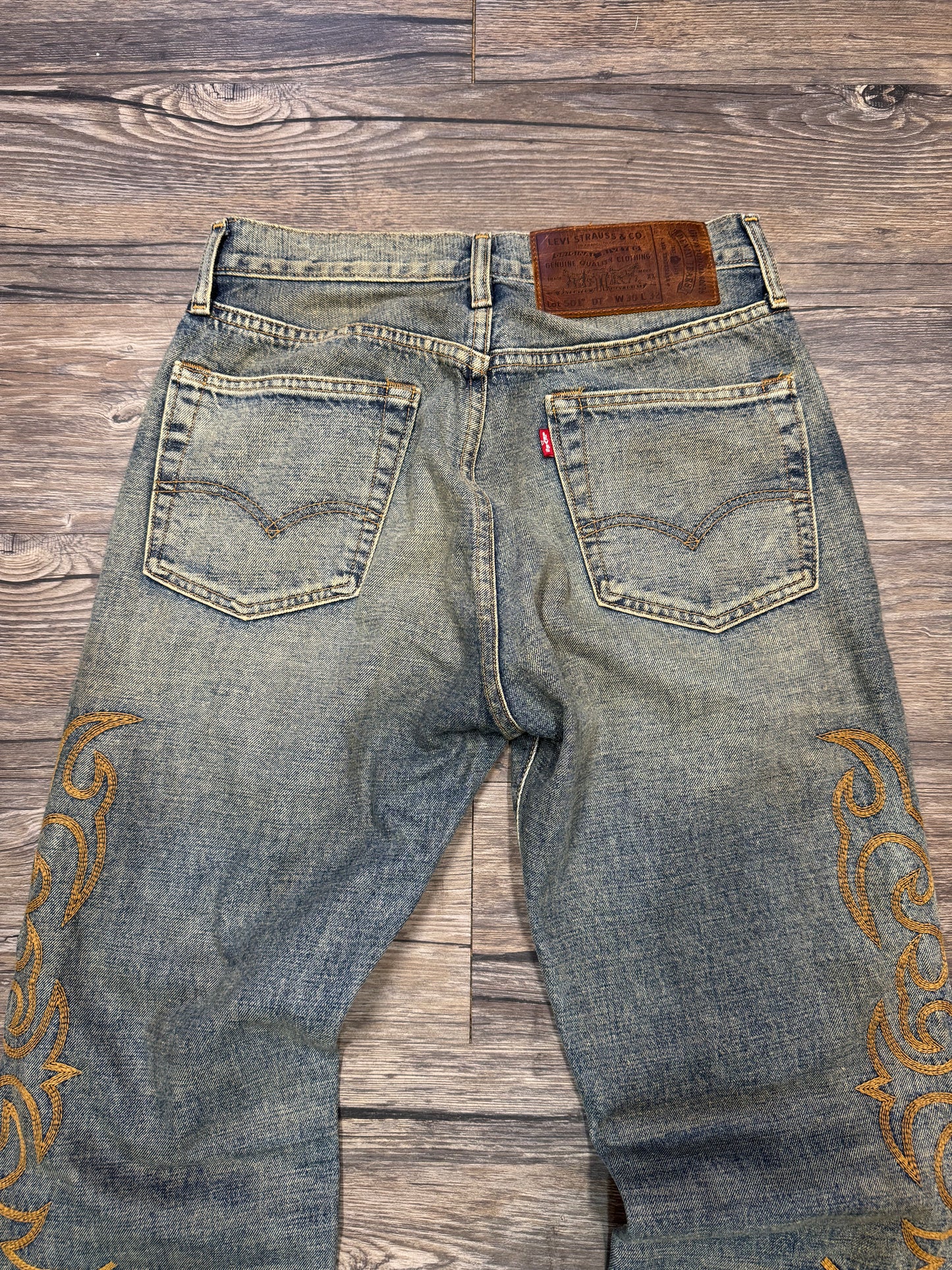 DENIM TEARS X LEVIS 501 WESTERN STITCH INDIGO WASH JEANS (29)