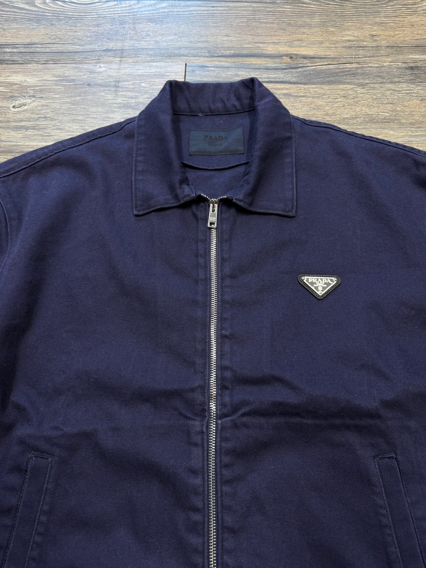 PRADA TRIANGLE LOGO NAVY TRACK JACKET (L)