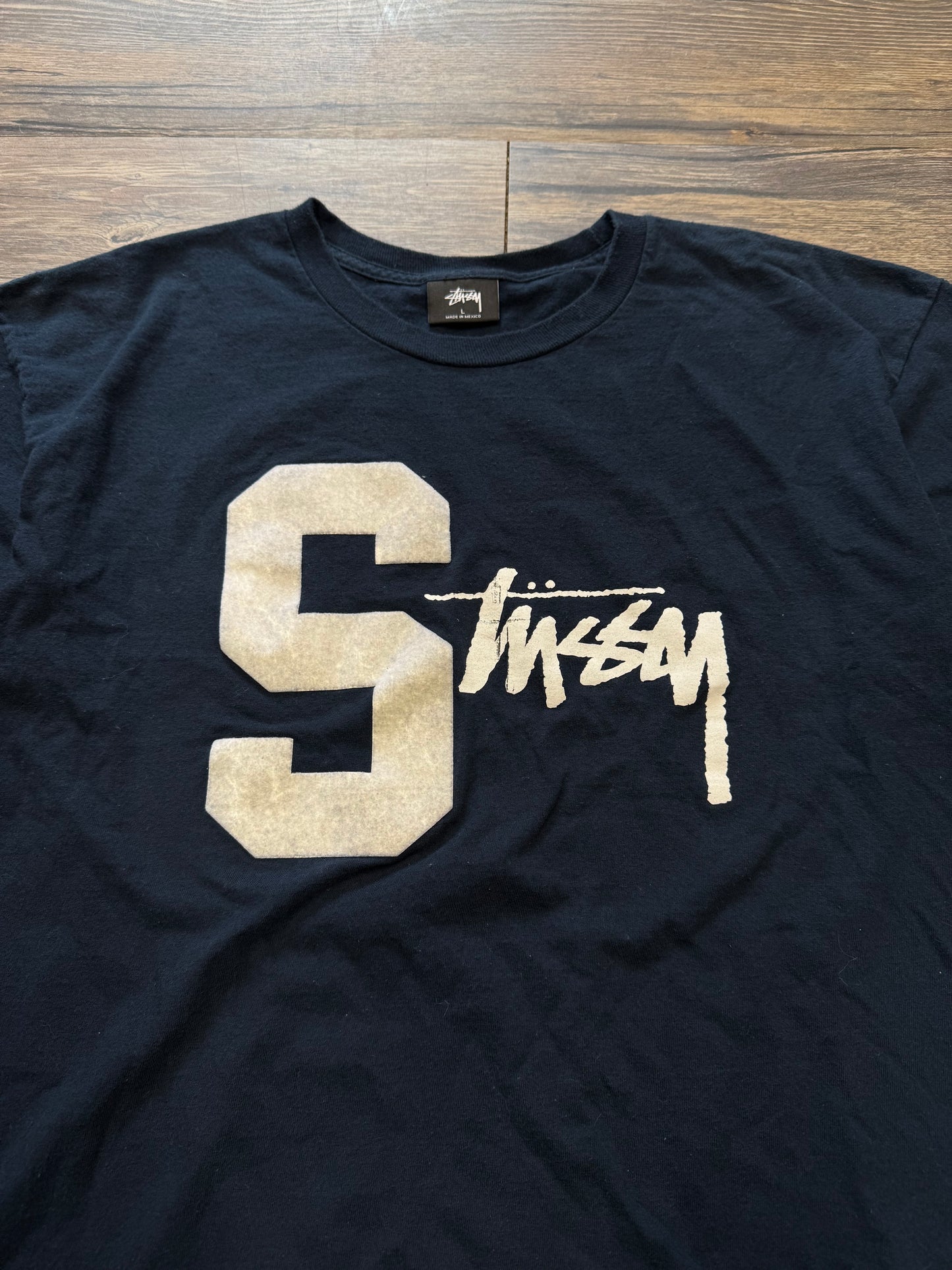 STUSSY BIG S VELOUR LOGO T- SHIRT (L)