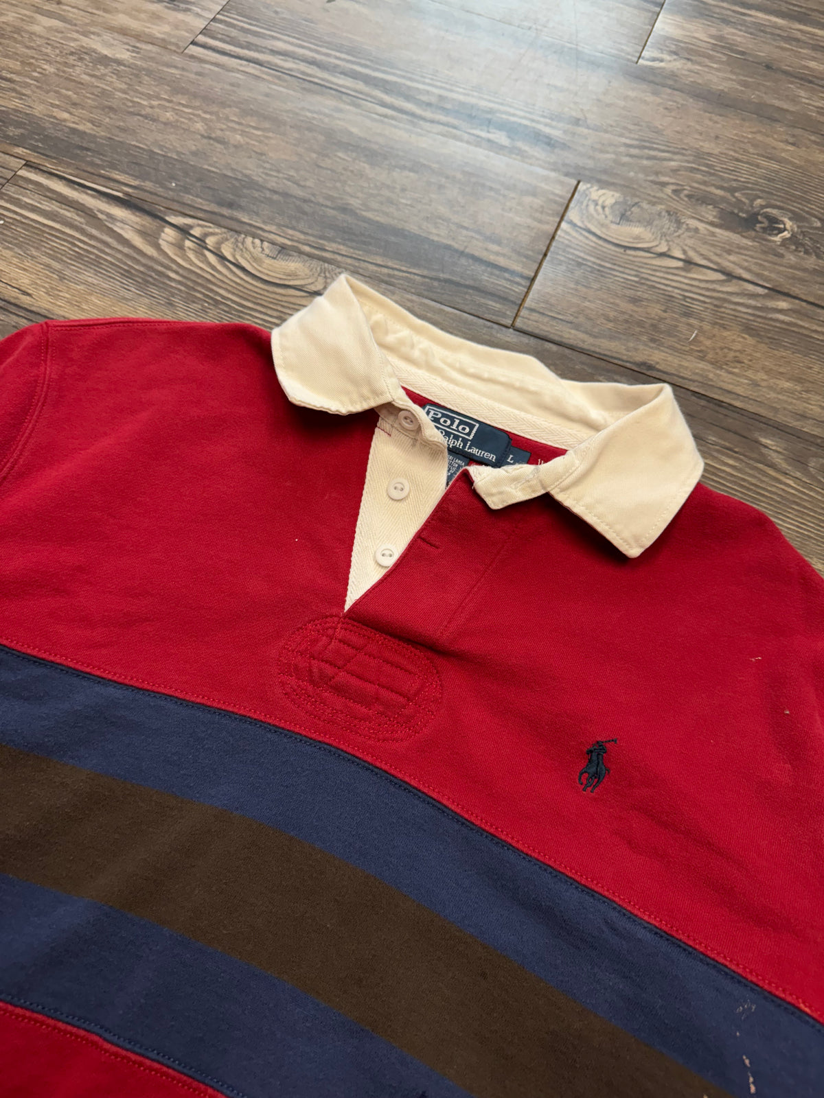 POLO RALPH LAUREN LONG-SLEEVE STRIPED RUGBY POLO (L)