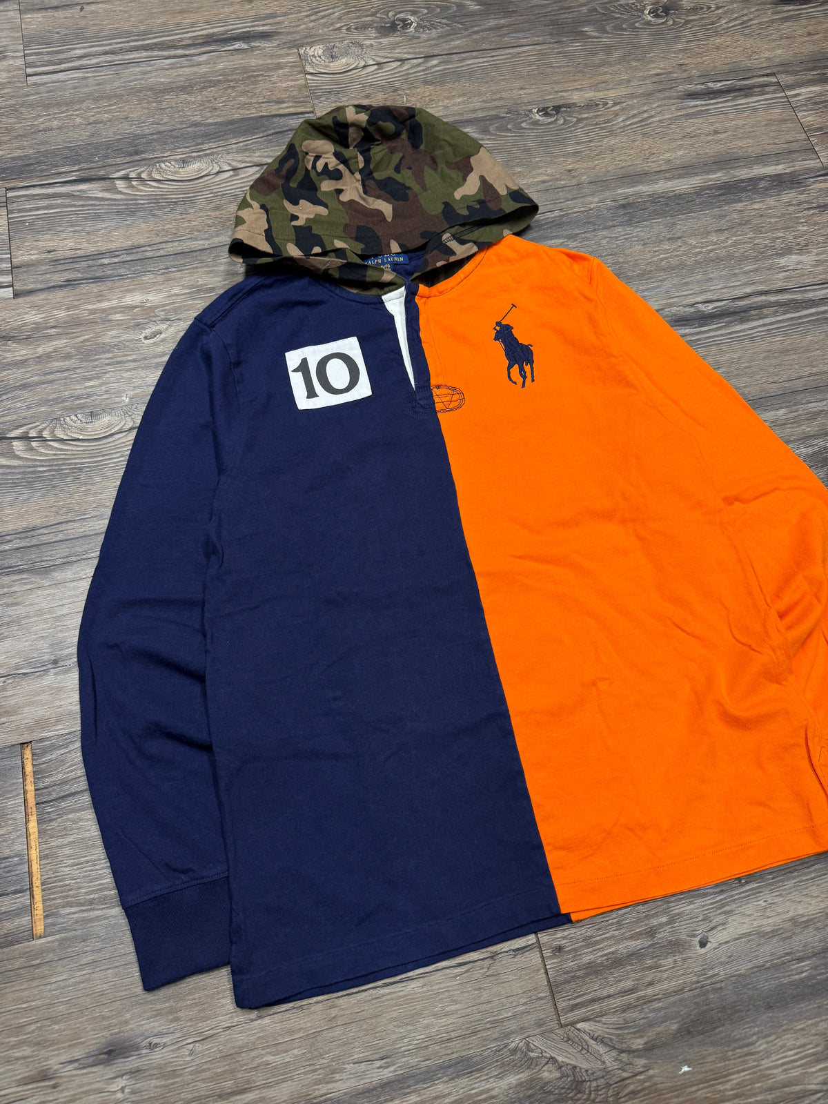 POLO RALPH LAUREN BUG PONY HENLEY HOODED COLOR BLOCK SWEATSHIRT (S)