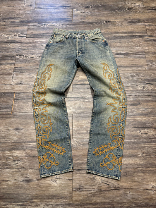 DENIM TEARS X LEVIS 501 WESTERN STITCH INDIGO WASH JEANS (29)
