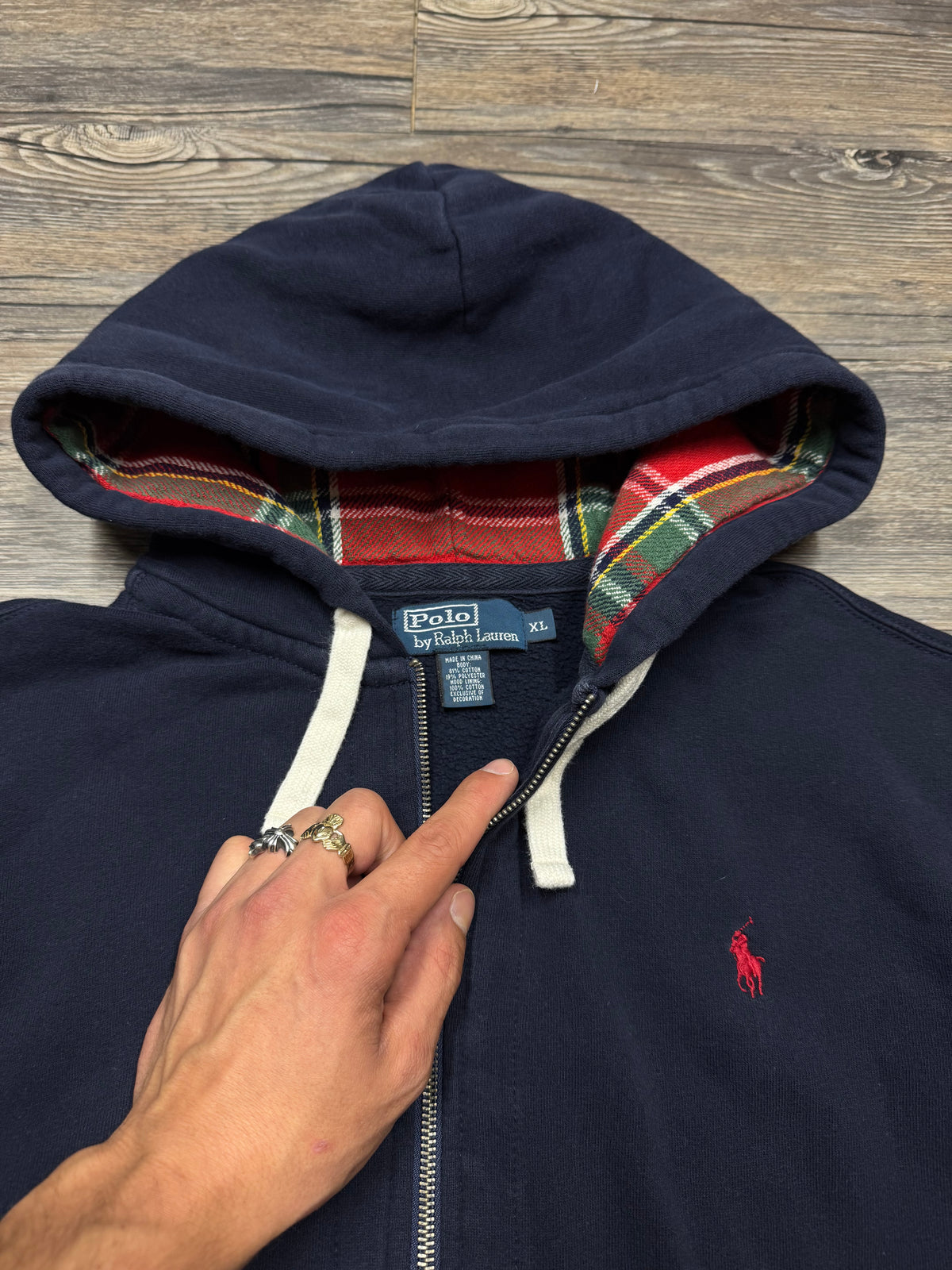POLO RALPH LAUREN PLAID LINED CLASSIC ZIP UP HOODIE (XL)