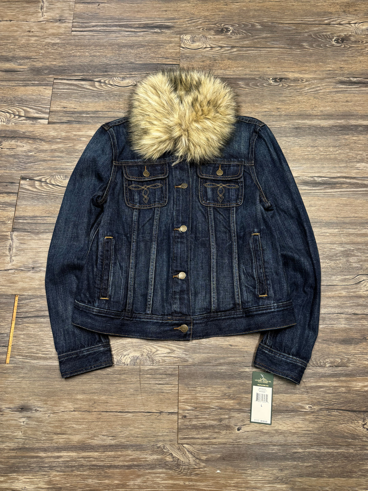 LAUREN RALPH LAUREN WMNS DARKWASH FAUX FUR DENIM JACKET (L)