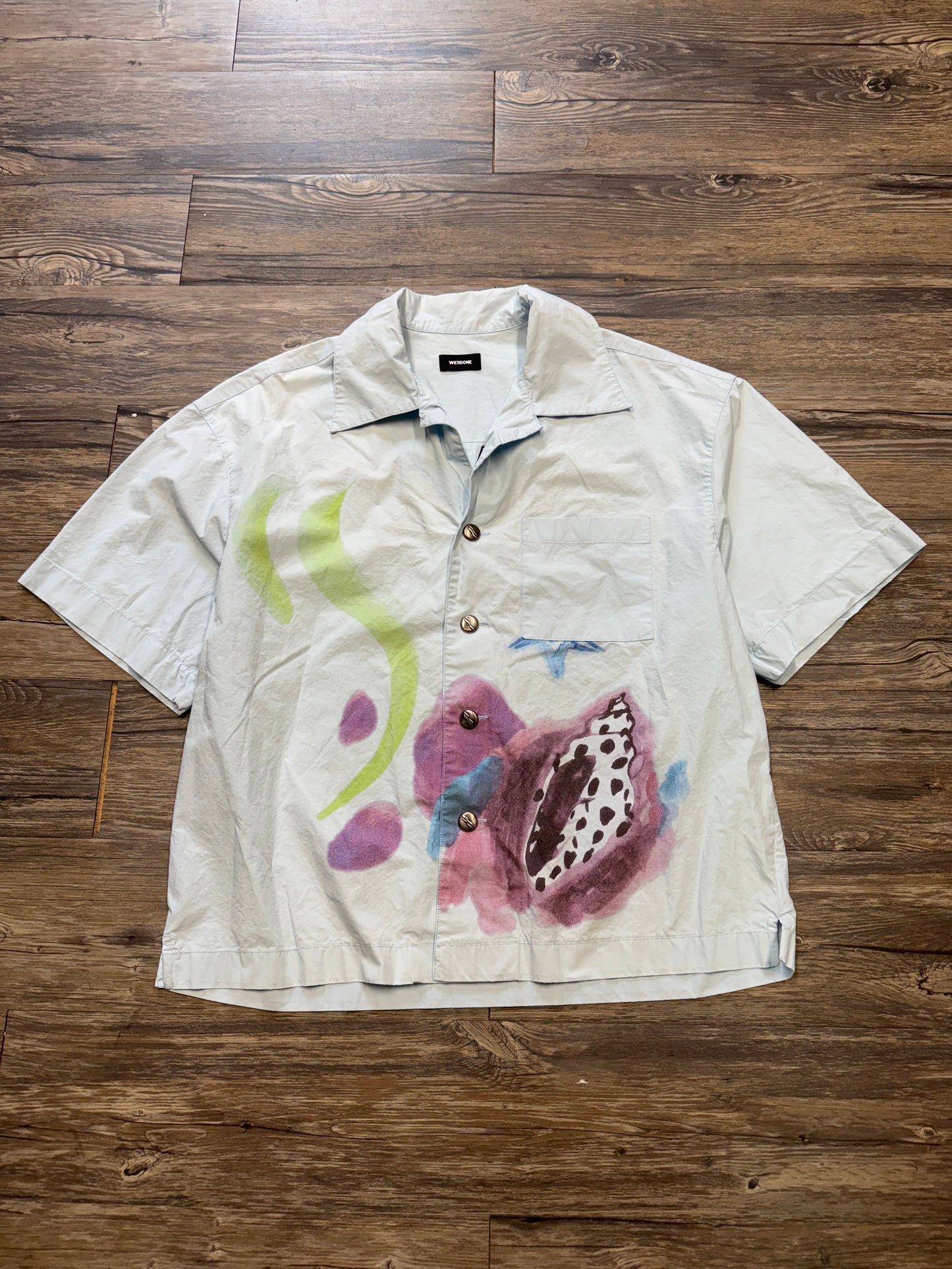 WE11 DONE FLORAL LIGHT BLUE BUTTON UP SHIRT (L)