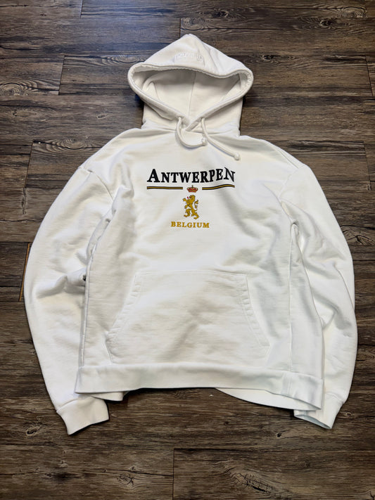 VETEMENTS AW17 ANTWERPEN WHITE HOODED SWEATSHIRT (S)