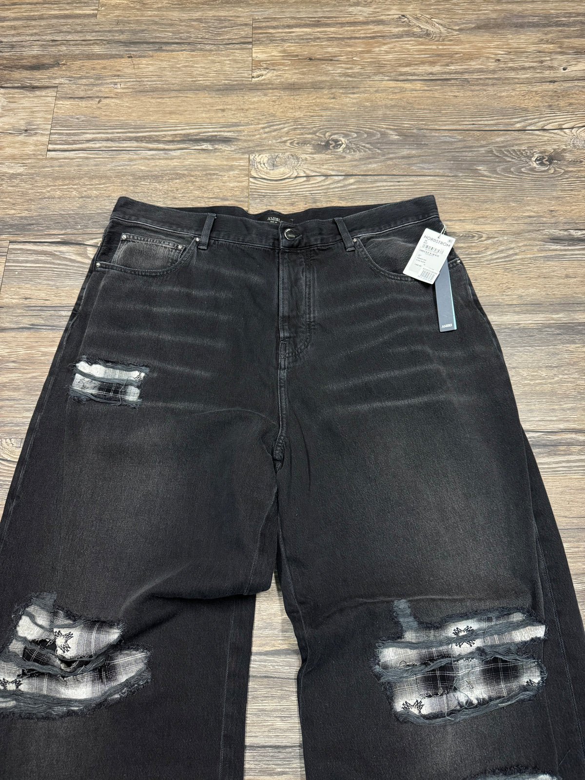 AMIRI SS26 FLANNEL REPAIR DESTRESSED FLANNEL JEANS (38)