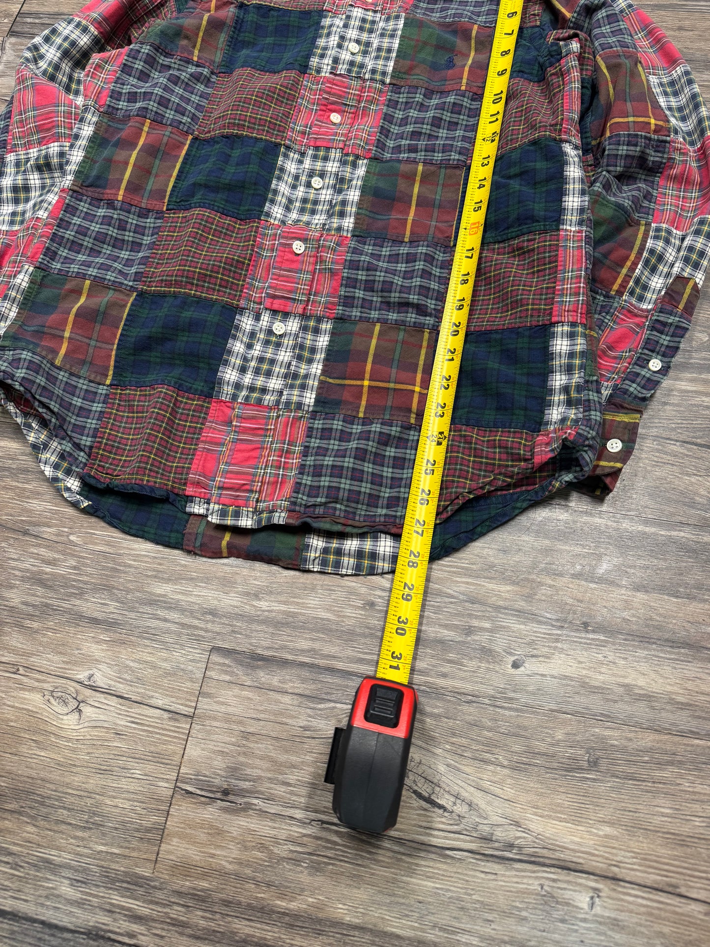 POLO RALPH LAUREN PLAID PATCHWORK BUTTON UP SHIRT (M)