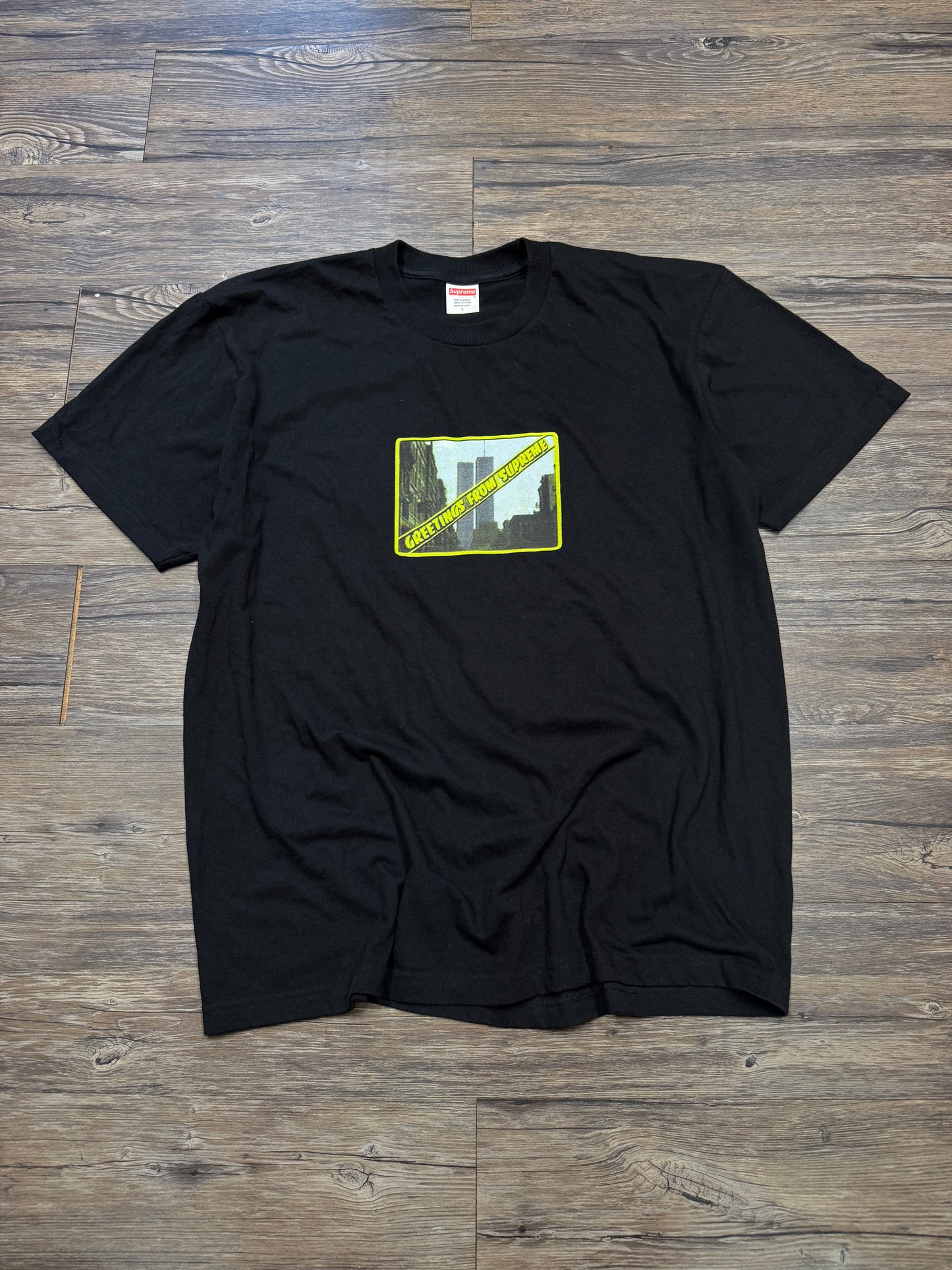 SUPREME SS19 GREETINGS BLACK TEE (L)