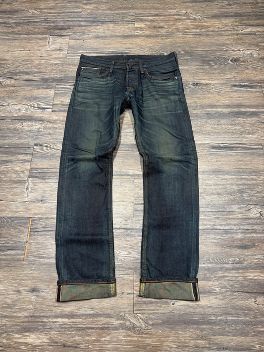 EDWINS INDIGO WASHED SELVEDGE REPAIRED JEANS (31x33)