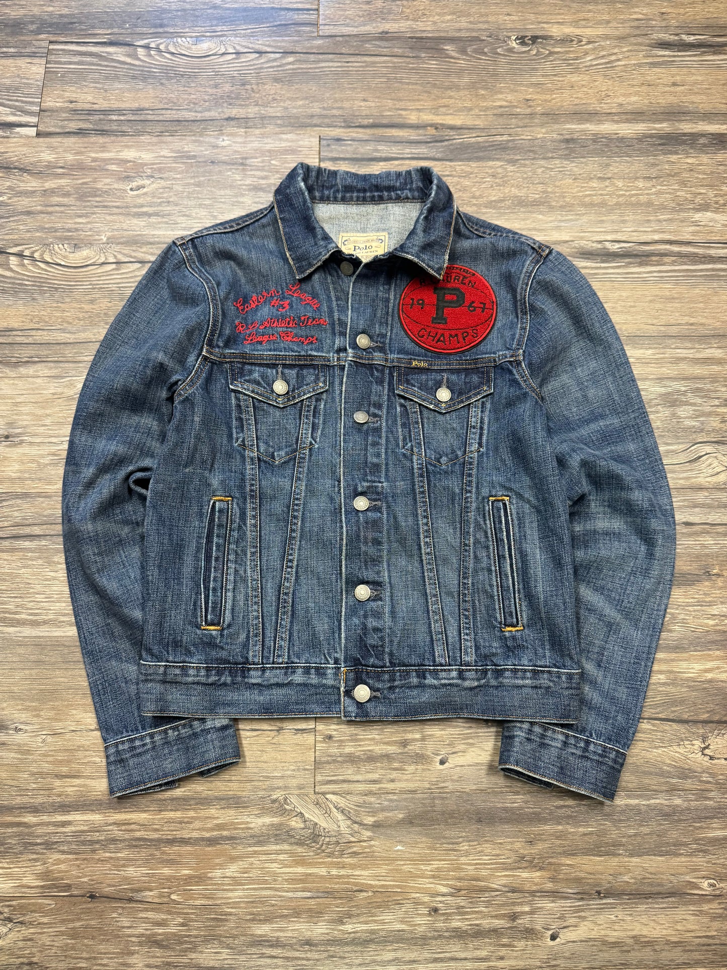 POLO RALPH LAUREN TIGER EASTERN LEAGUE DENIM TRUCKER JACKET (S)