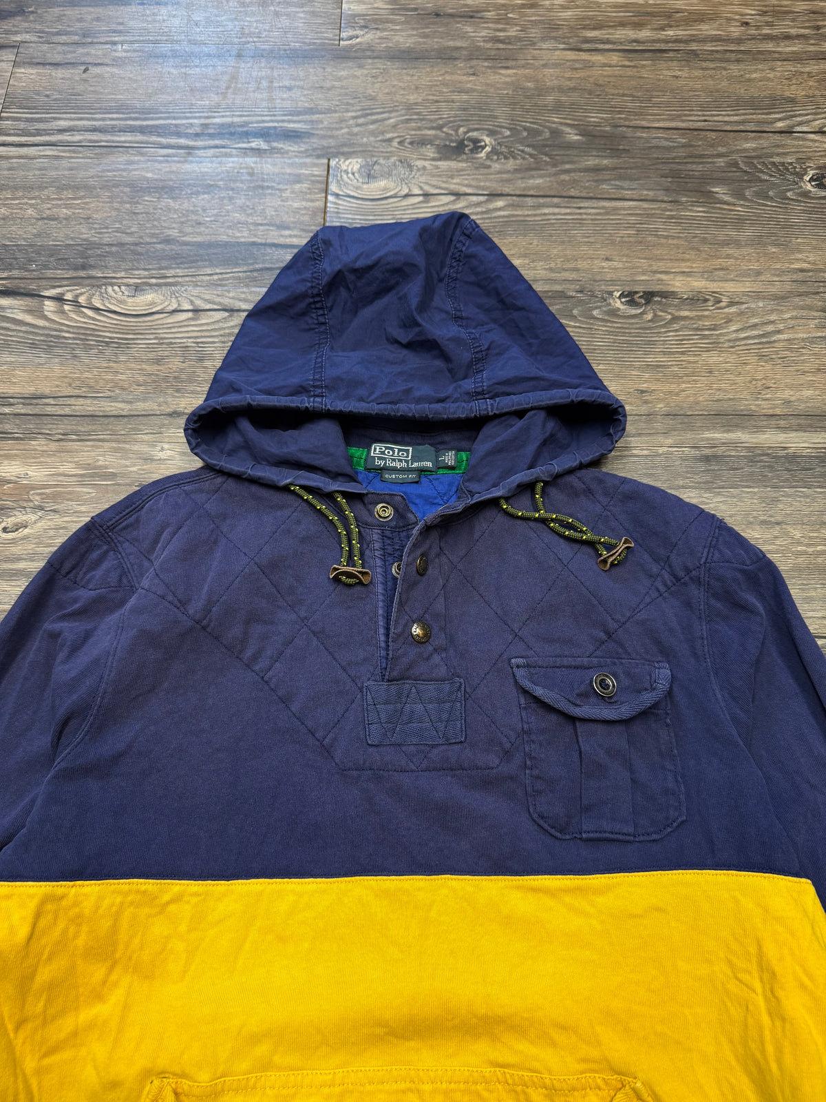 POLO RALPH LAUREN TWO TONE QUARTER BUTTON UP HOODIE (L)