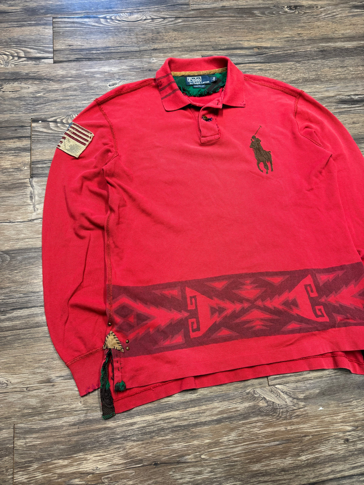 POLO RALPH LAUREN AZTEC FLAG 1/1 LONGSLEEVE POLO (L)