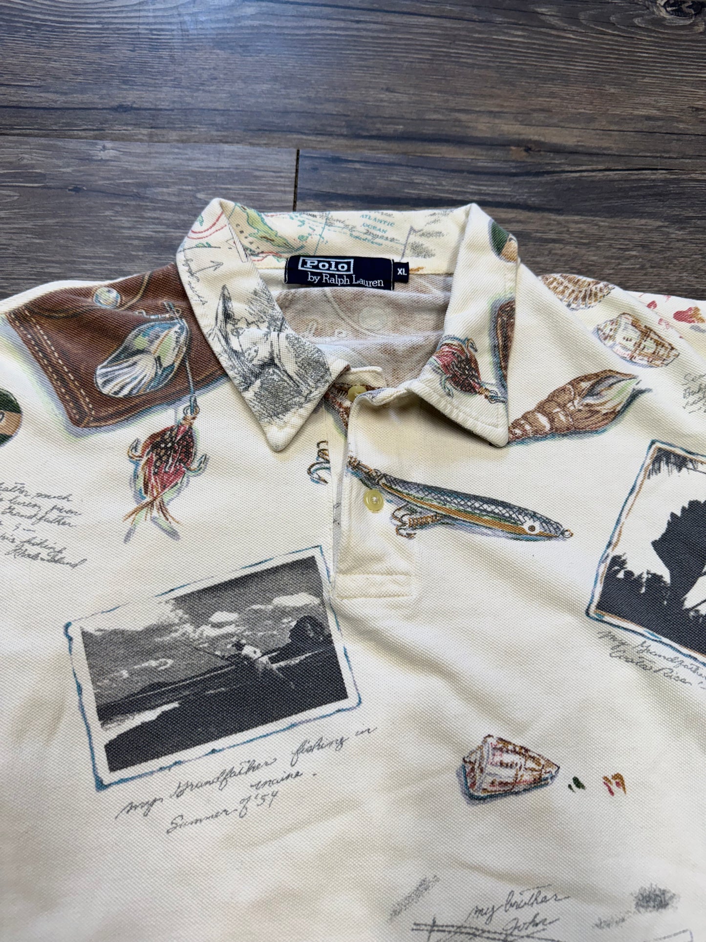 POLO RALPH LAUREN VTG CAMP FISHING PRINT SHIRT (XL)