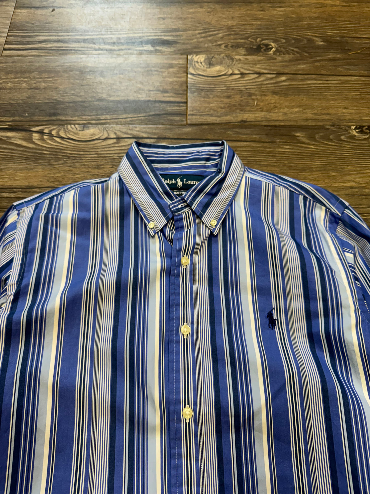 POLO RALPH LAUREN BABY BLUE STRIPED BUTTON UP SHIRT (M)