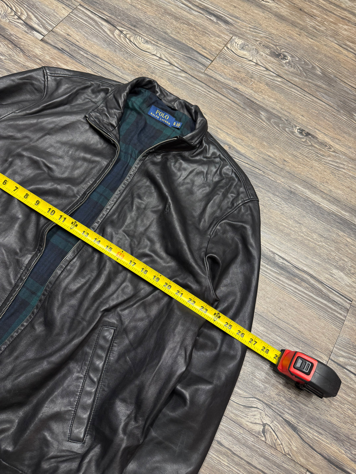 POLO RALPH LAUREN PLAID LINING LEATHER JACKET (XL)