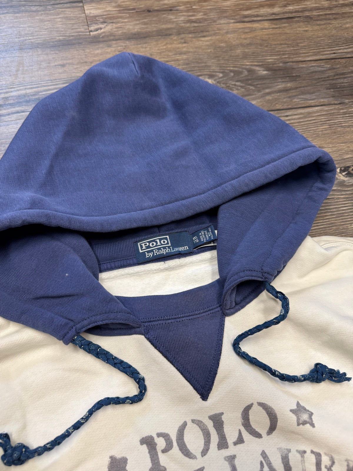 POLO RALPH LAUREN DISTRESSED PATCHWORK FLEECE HOODIE (XXL)