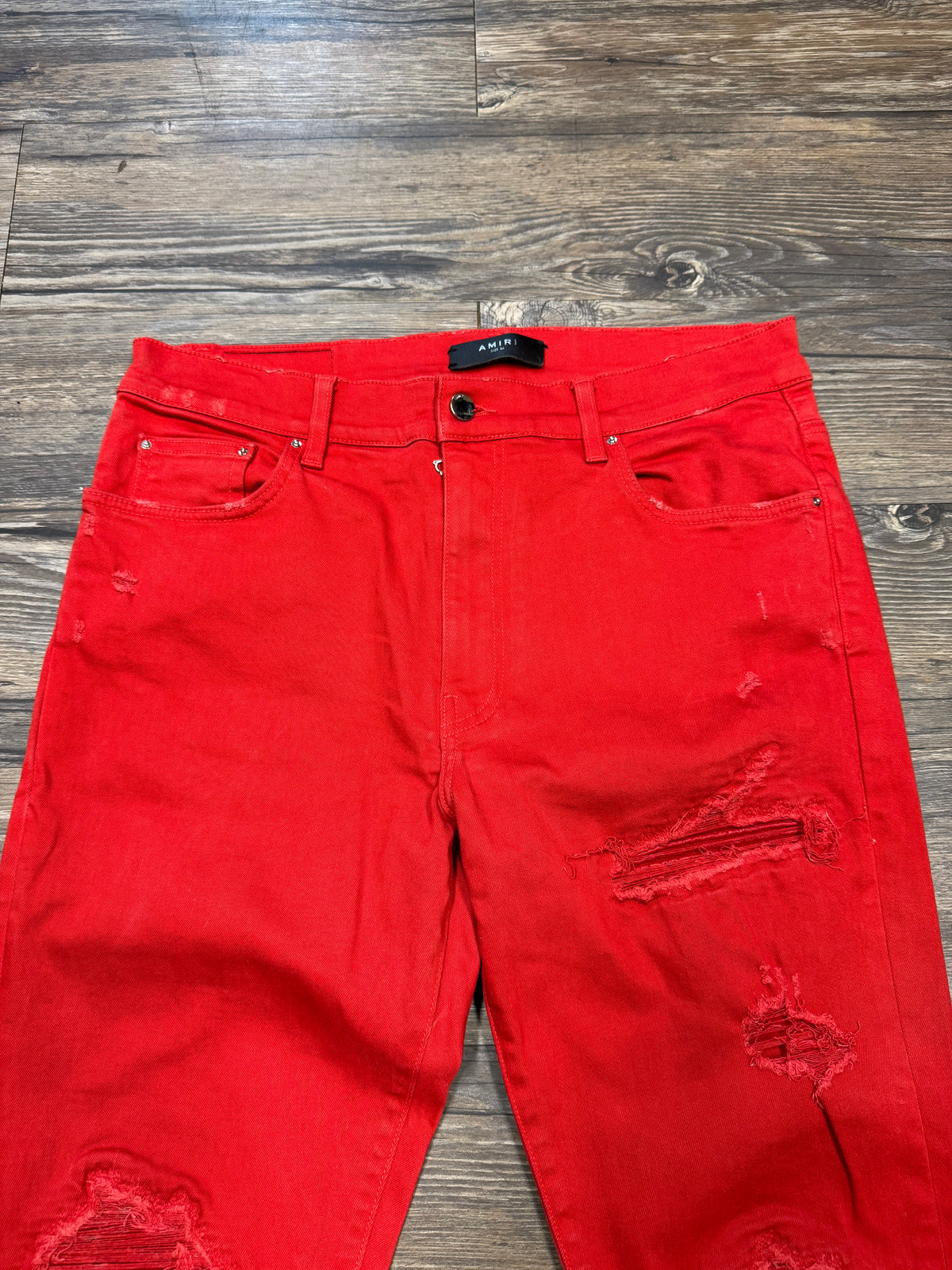 AMIRI MX1 RED DISTRESSED JEANS (34)