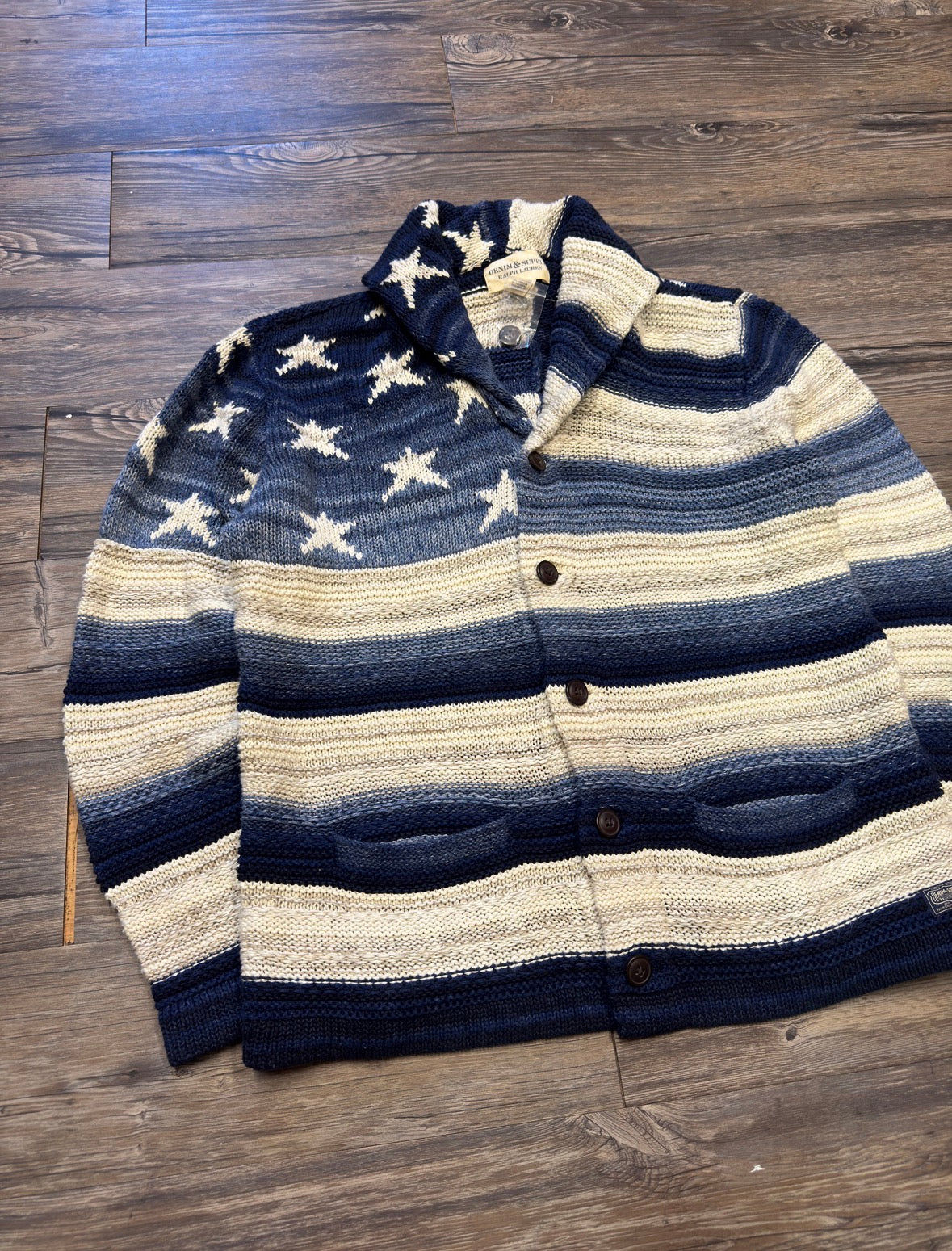 POLO RALPH LAUREN DENIM & SUPPLY AMERICAN FLAG KNIT CARDIGAN (XL)