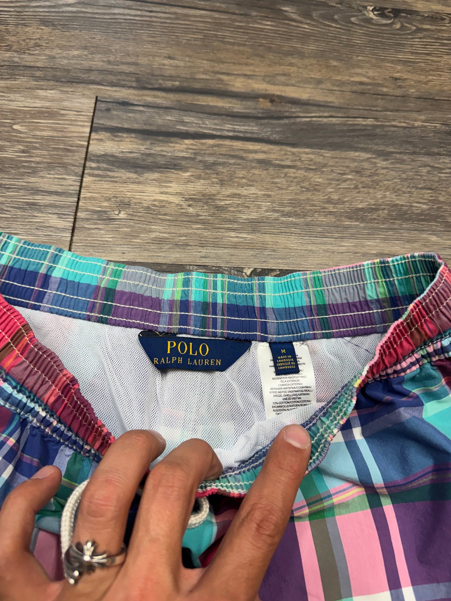 POLO RALPH LAUREN PLAID SWIM SHORTS (M)