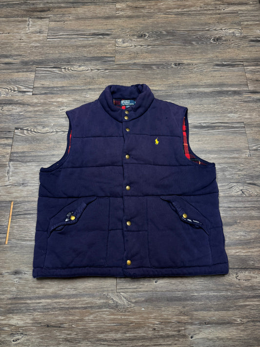 POLO RALPH LAUREN PLAID LINED FADED & DISTRESSED PUFFER VEST (XL)