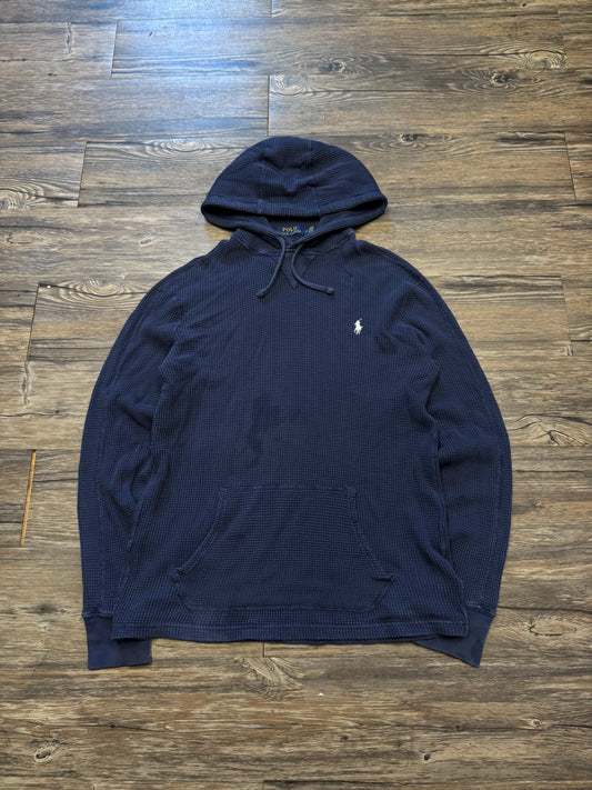 POLO RALPH LAUREN NAVY WAFFLE-KNIT HOODIE (M)