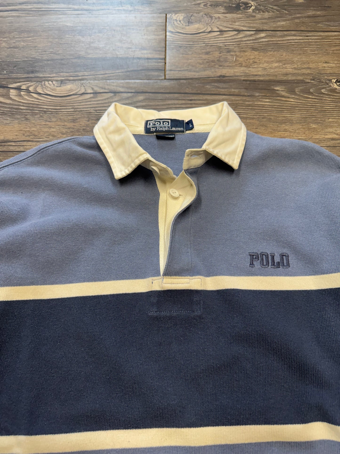 POLO RALPH LAUREN BABY BLUE STRIPED RIBBED RUGBY (L)