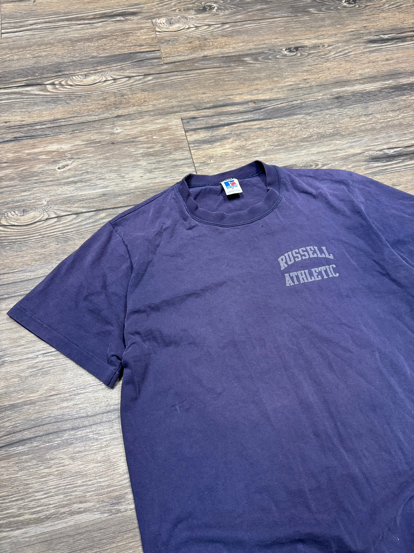 1990 RUSSELL SUNFADED ATHLETIC LOGO T-SHIRT (M)