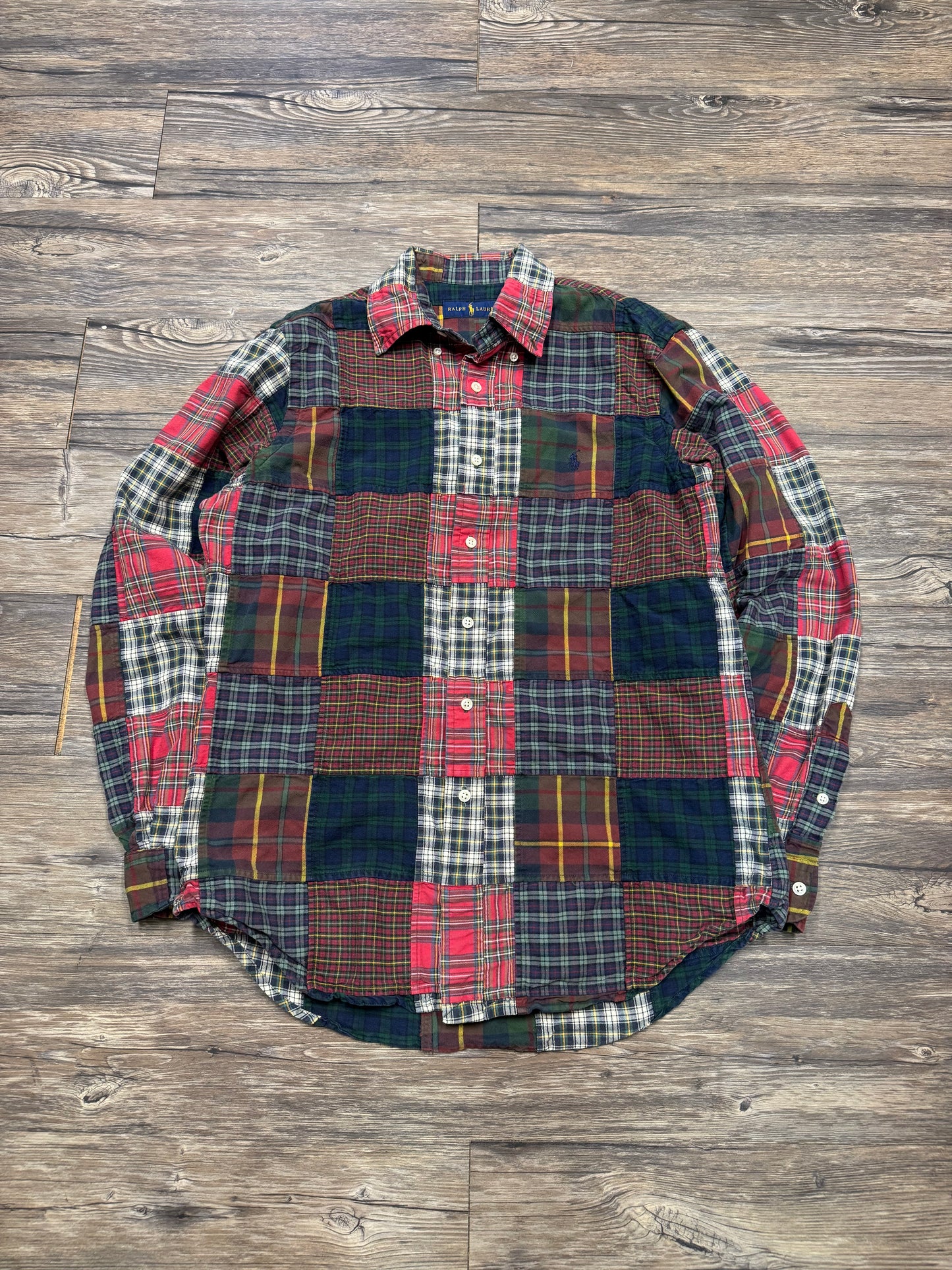 POLO RALPH LAUREN PLAID PATCHWORK BUTTON UP SHIRT (M)