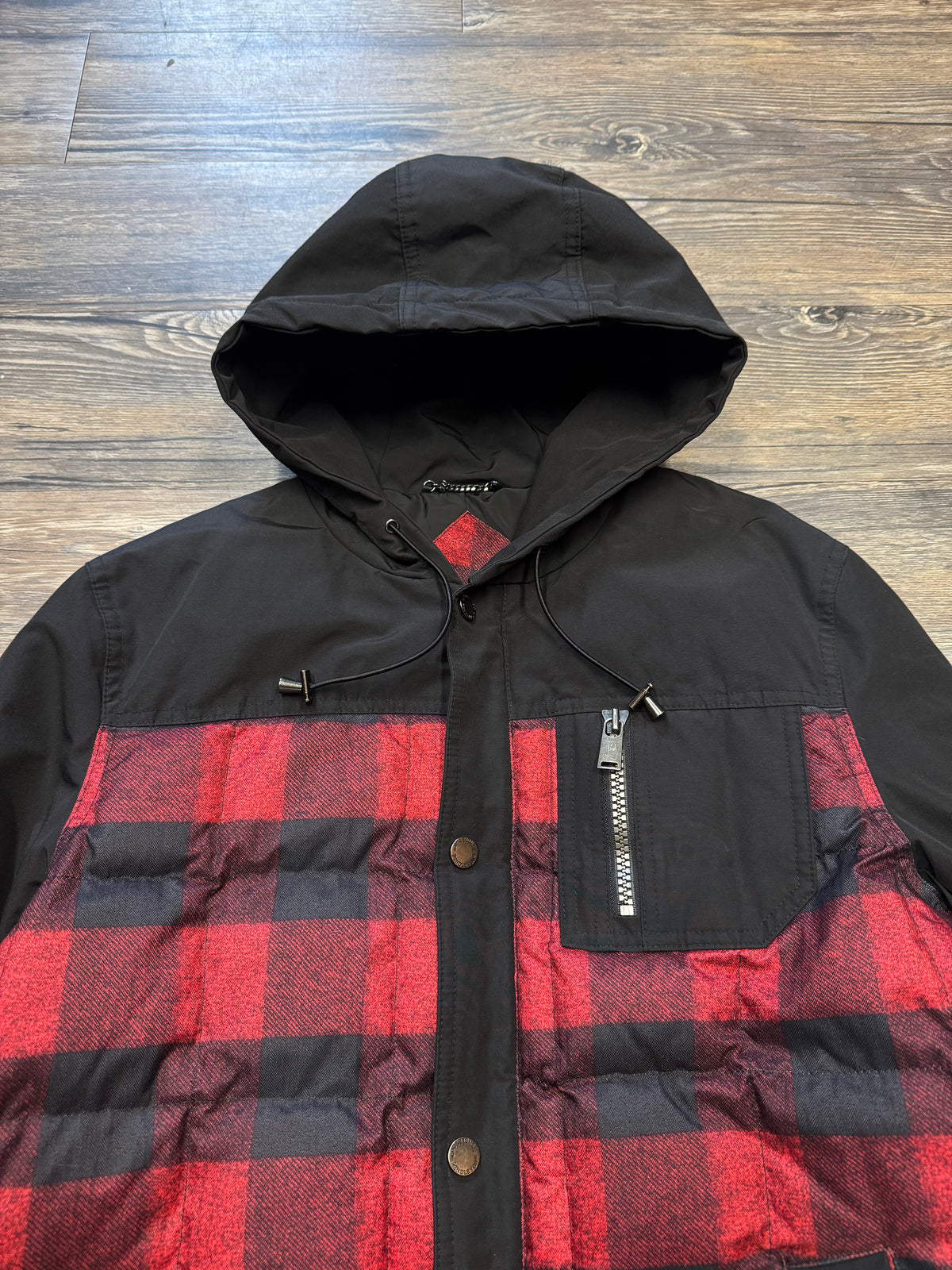 PENDLETON BUFFALO PLAID HOODED GOOSE DOWN ZIP UP JACKET (M)