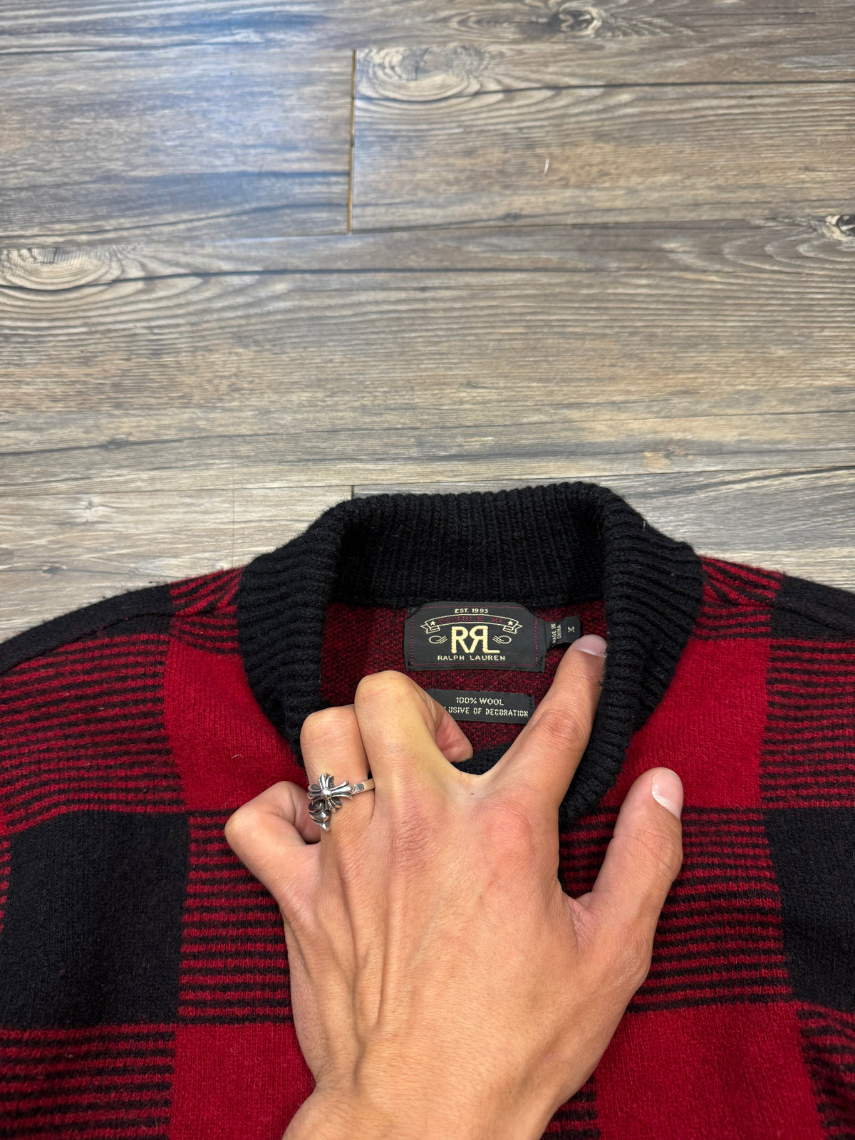 RRL BUFFALO PLAID ZIP UP WOOL SWEATER (M)