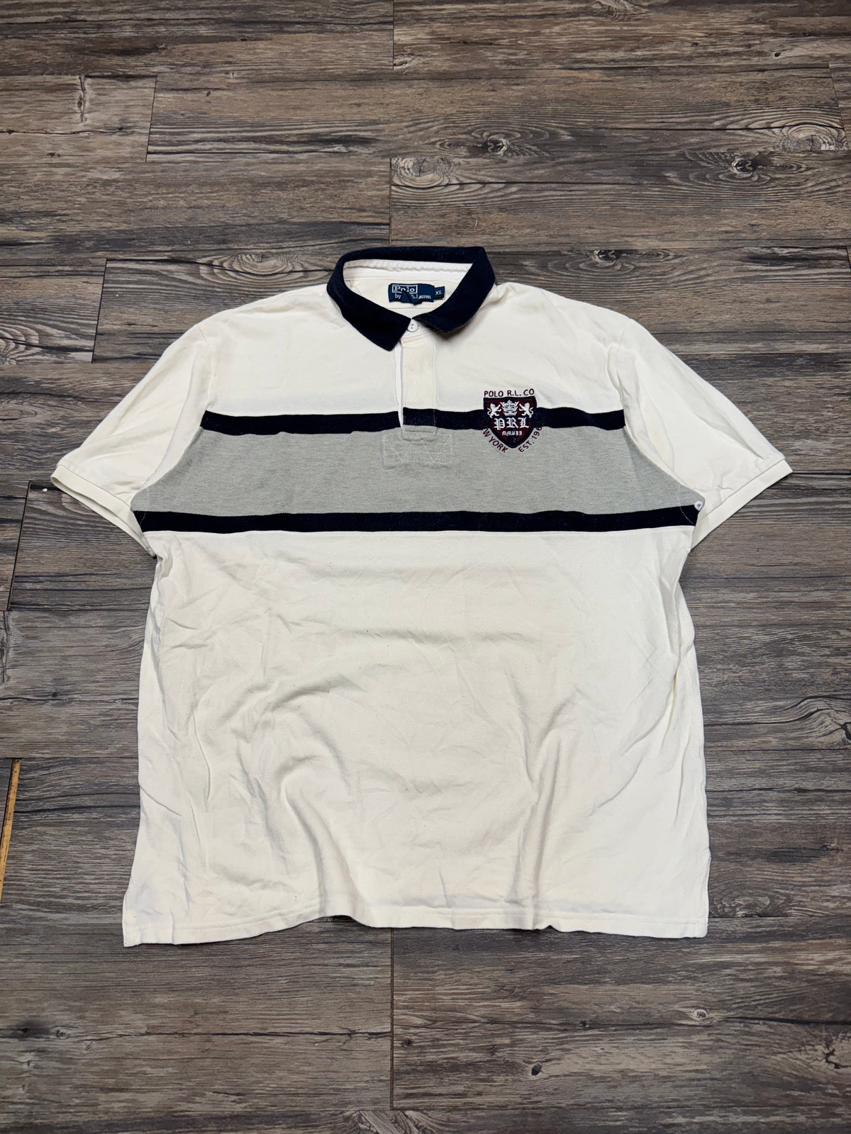 POLO RALPH LAUREN NEW YORK CREST STRIPED POLO SHIRT (XL)