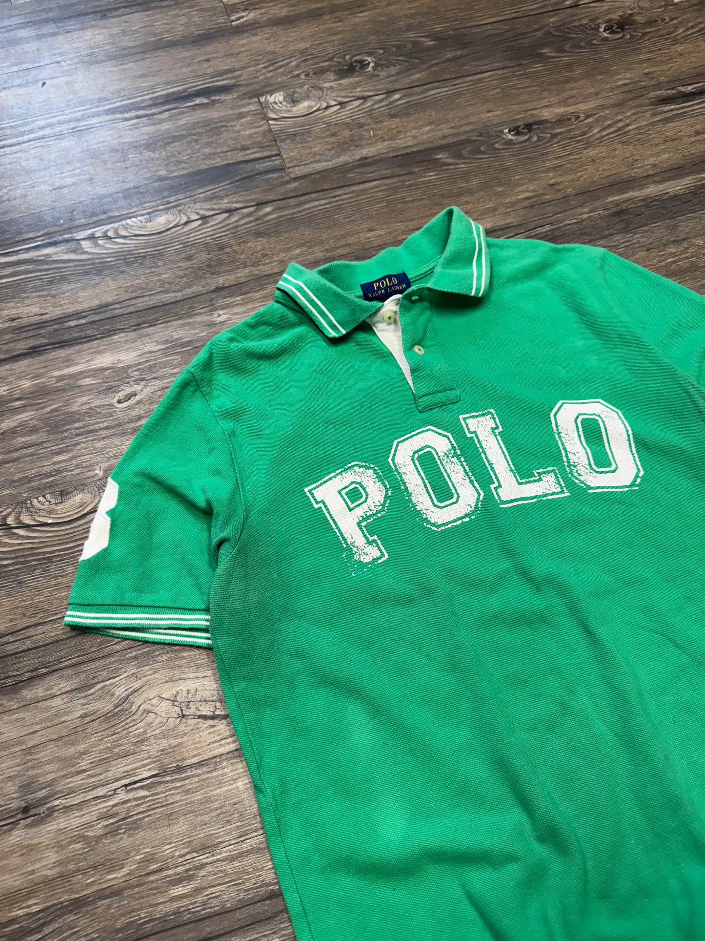 POLO RALPH LAUREN ITALIC LIME GREEN RIBBED POLO SHIRT (M)