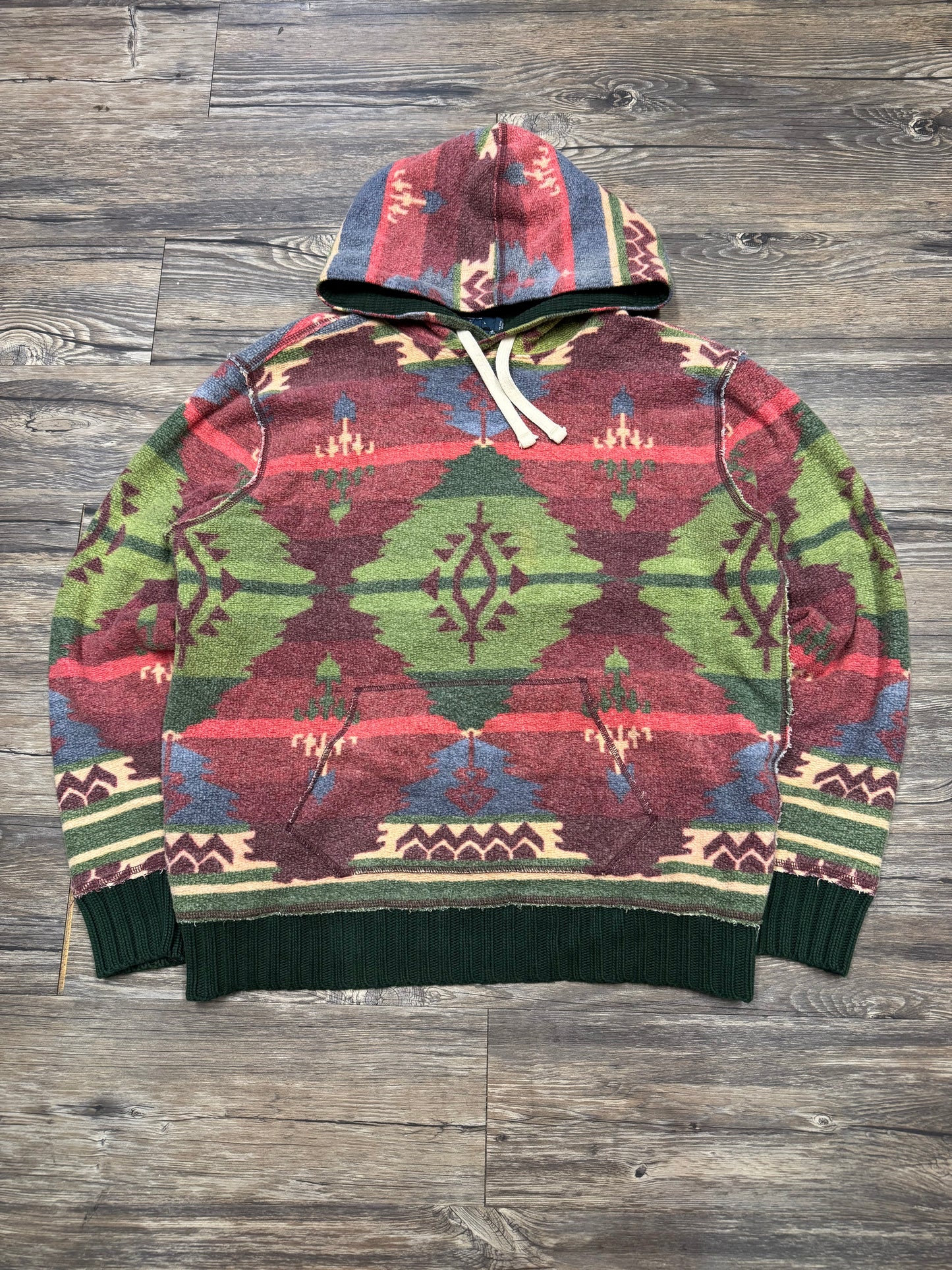 POLO RALPH LAUREN AZTEC PRINT KNIT HOODIE (M)