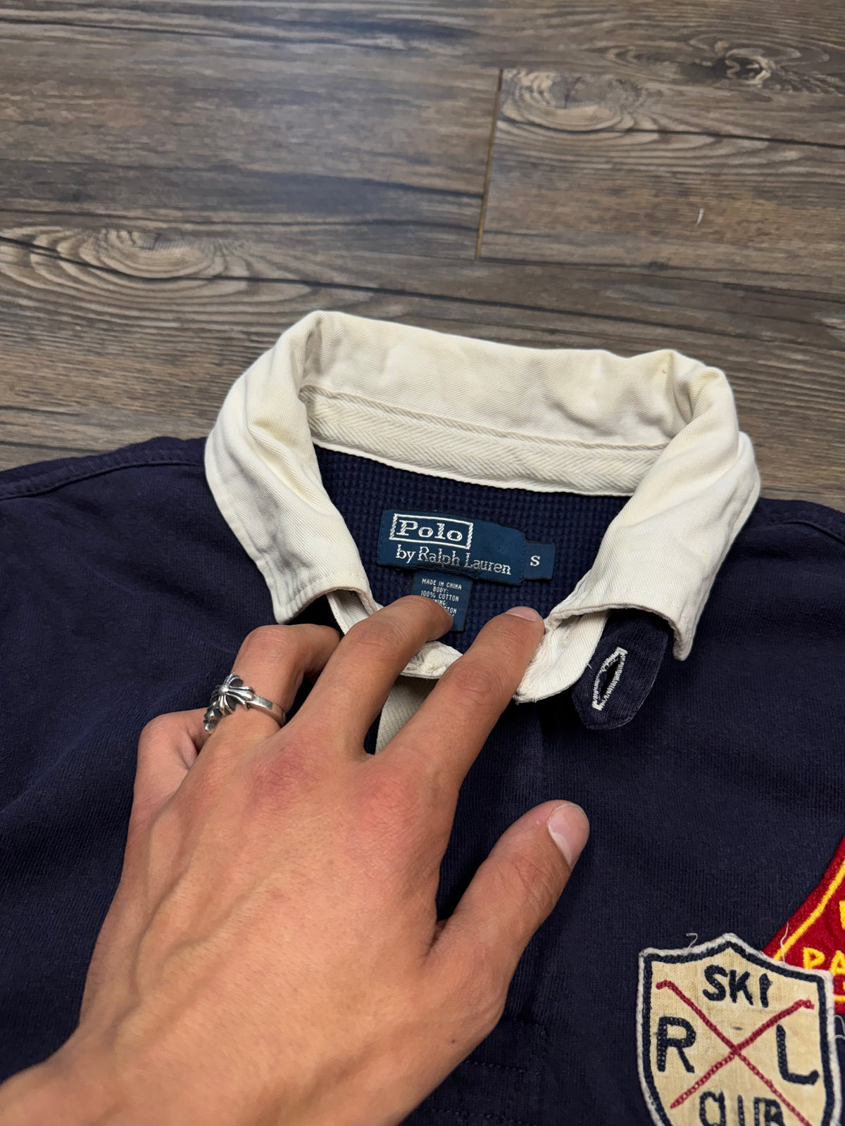 POLO RALPH LAUREN SKI PATROL WAFFLE LINED RUGBY SHIRT (S)