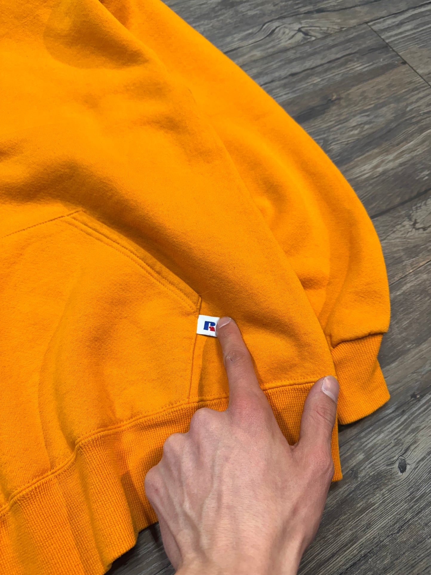 VINTAGE ORANGE BLANK RUSSELL HOODIE (L)