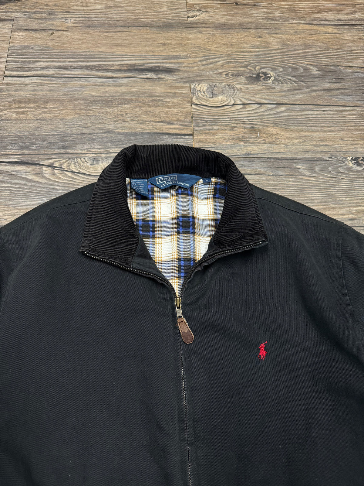 POLO RALPH LAUREN PLAID LINED CHARCOAL SHORE COAT (L)