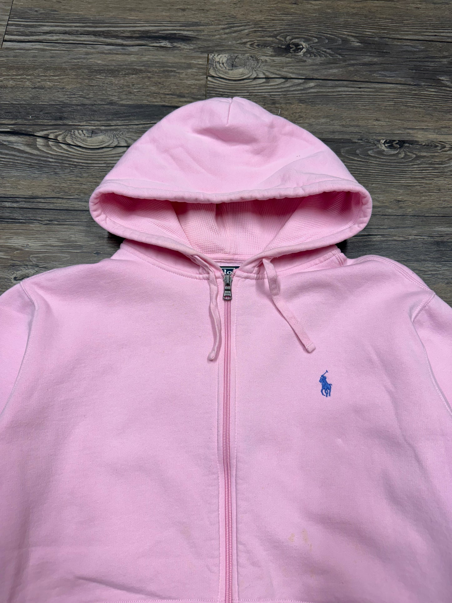 POLO RALPH LAUREN ‘BABY PINK’ ZIP UP HOODED SWEATSHIRT (XL)