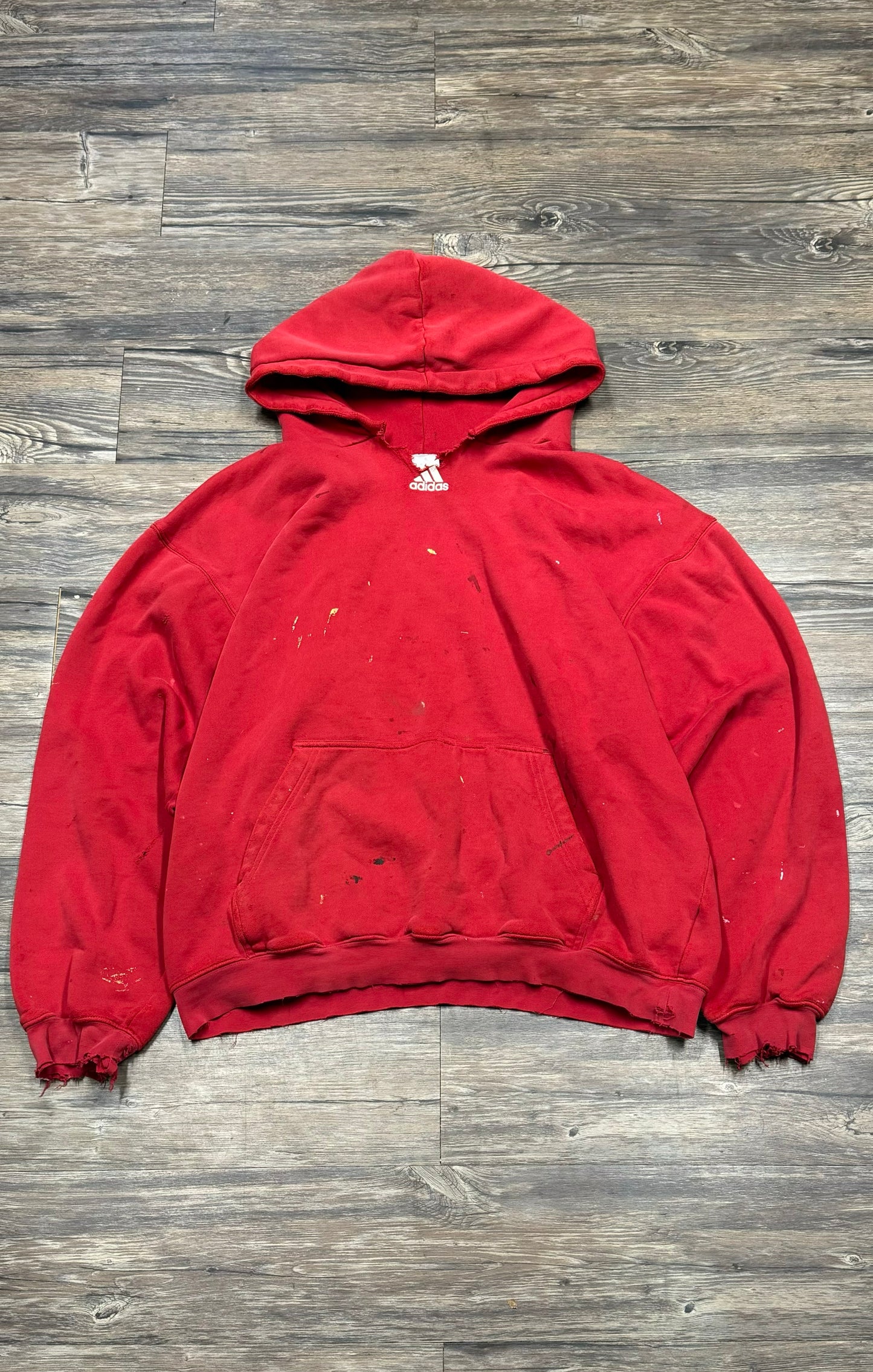 2000’s ADIDAS DISTRESSED PAINT SPLATTER HOODIE (LARGE)