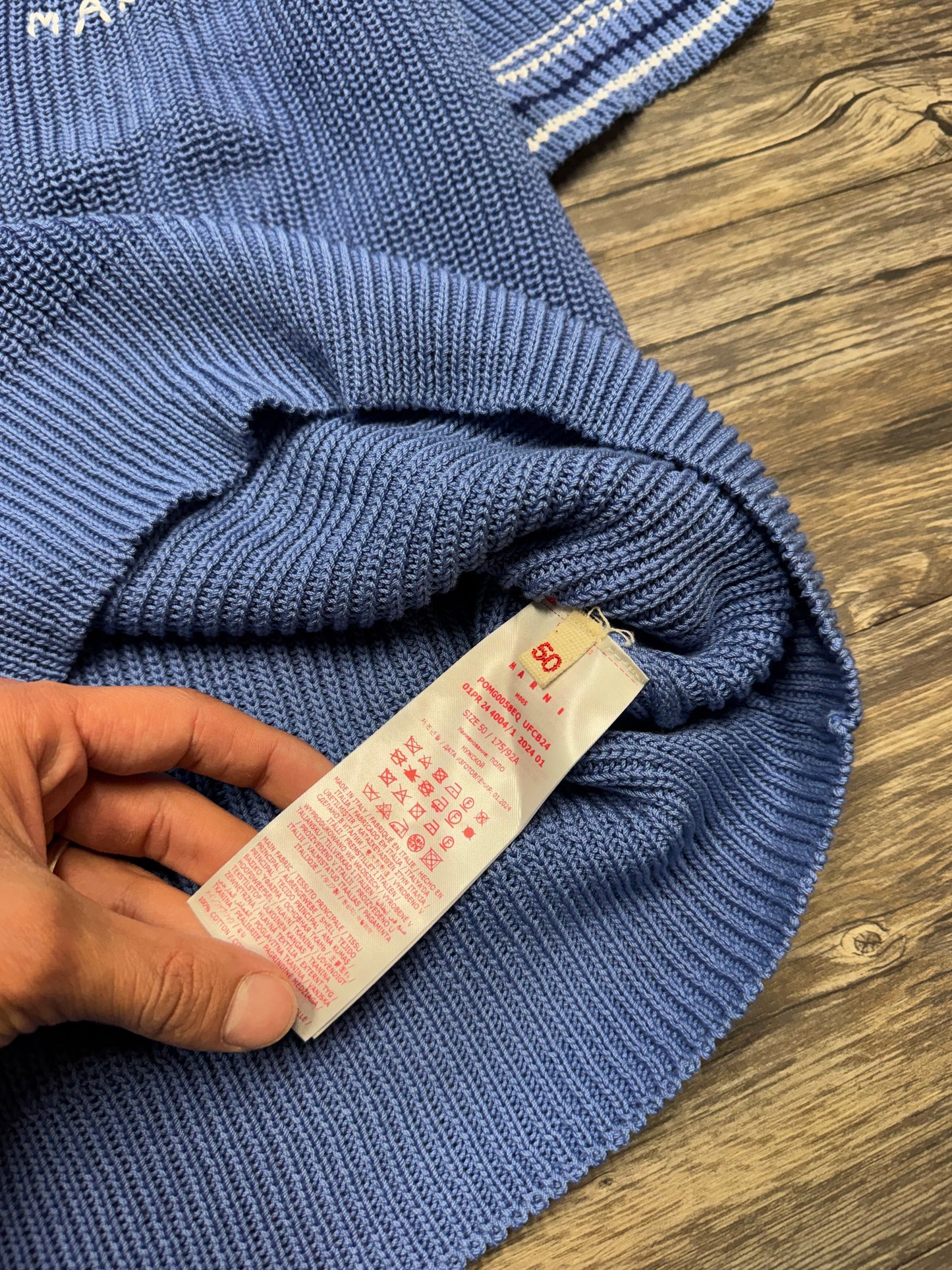 MARNI BLUE KNIT LOGO POLO (L)