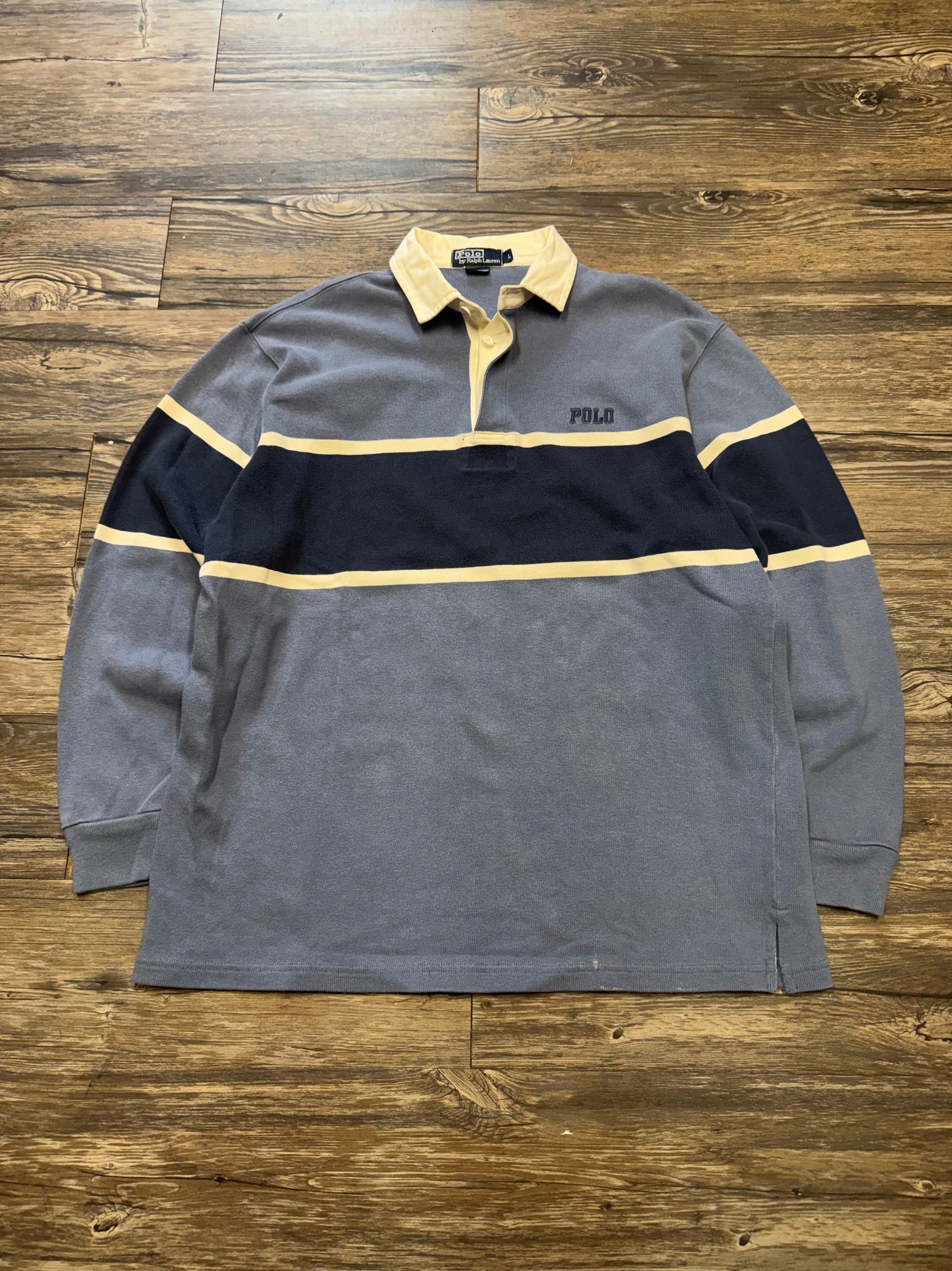 POLO RALPH LAUREN BABY BLUE STRIPED RIBBED RUGBY (L)