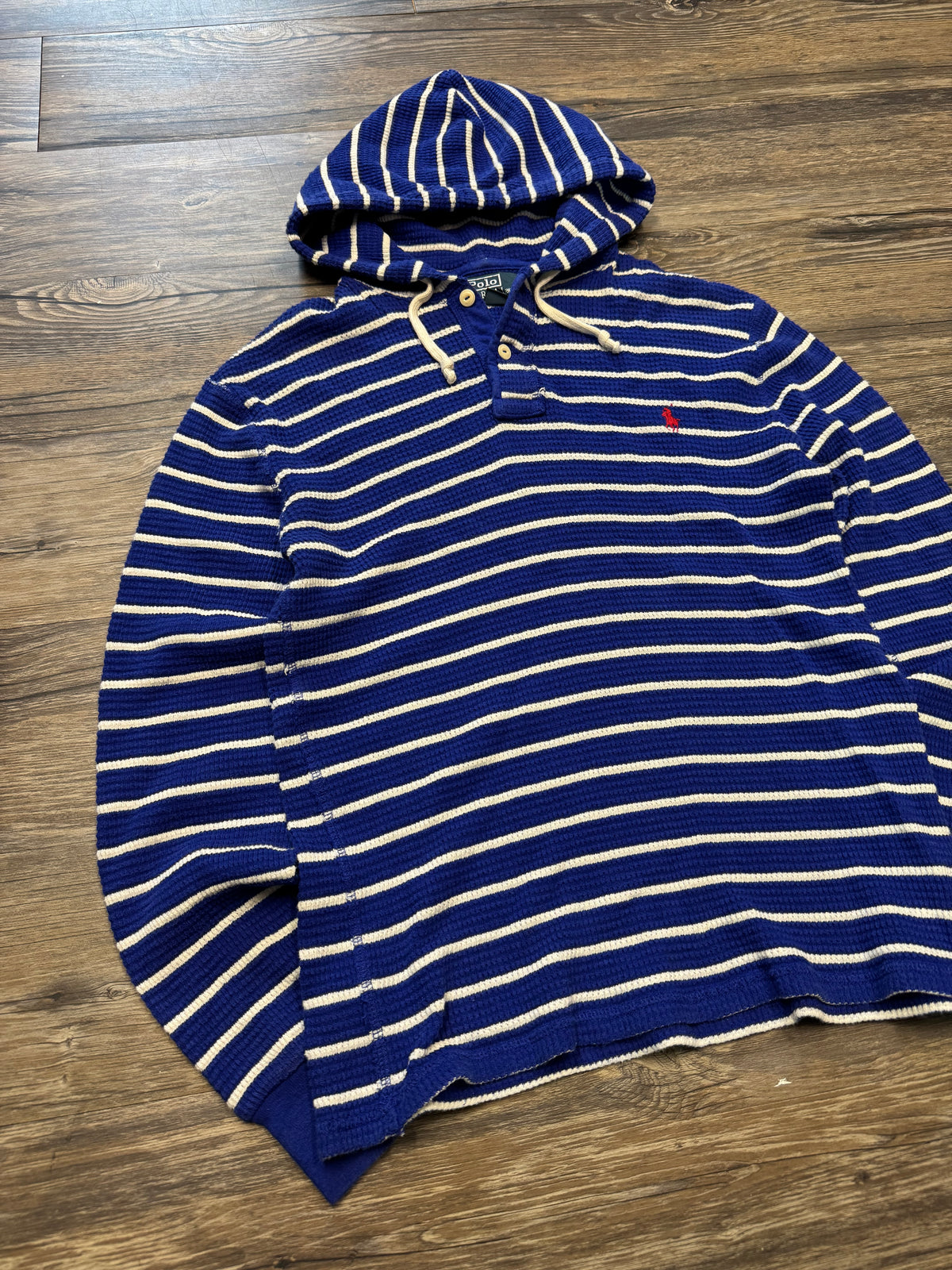 POLO RALPH LAUREN STRIPED HENLEY HOODIE (S)