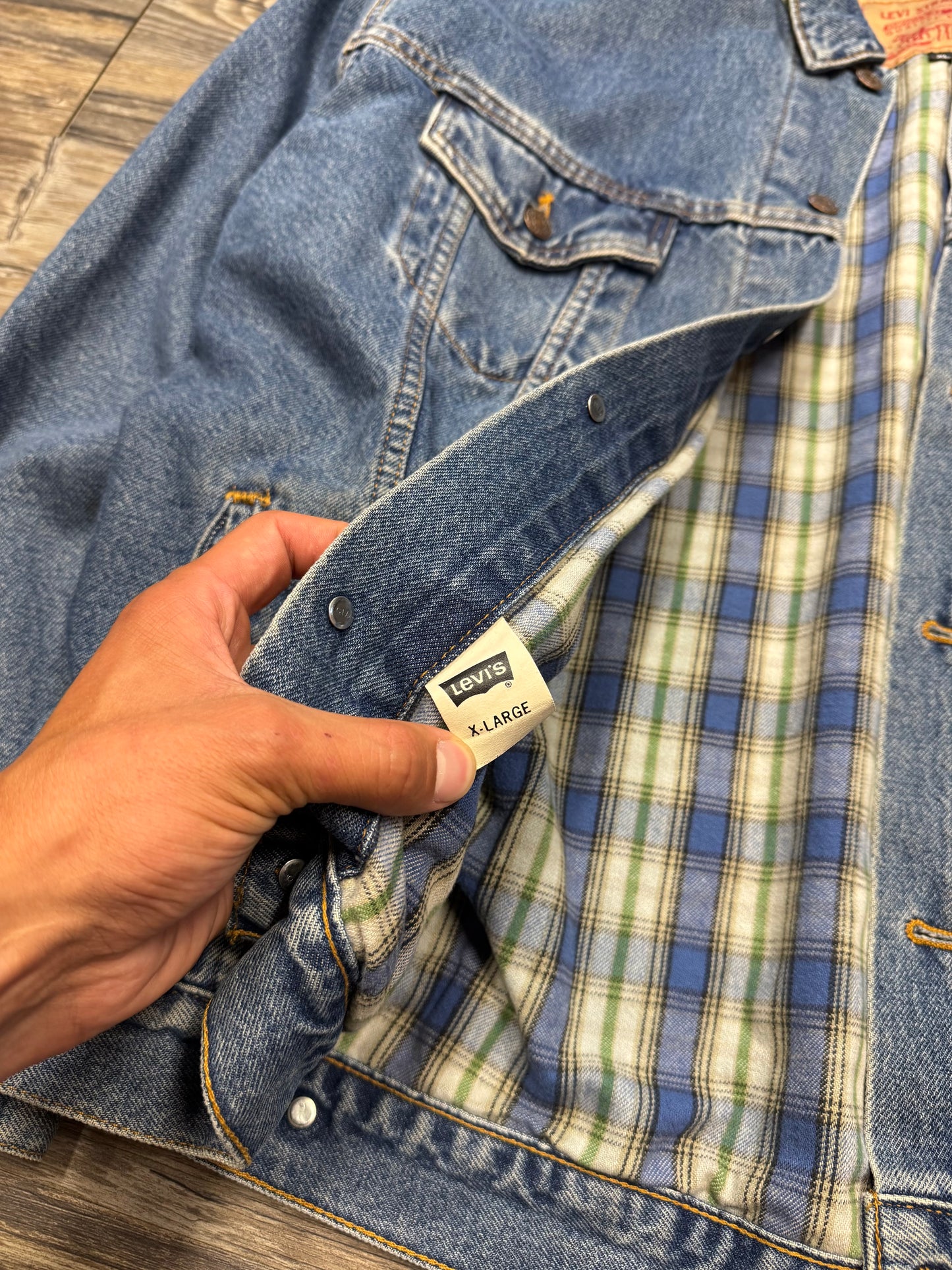 KANYE WEST X LEVI'S VINTAGE NOTEBOOK PLAID LINED DENIM JACKET (XL)