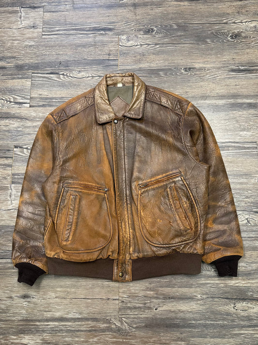 90’s DISTRESSED RUST FADE LEATHER JACKET (LARGE)