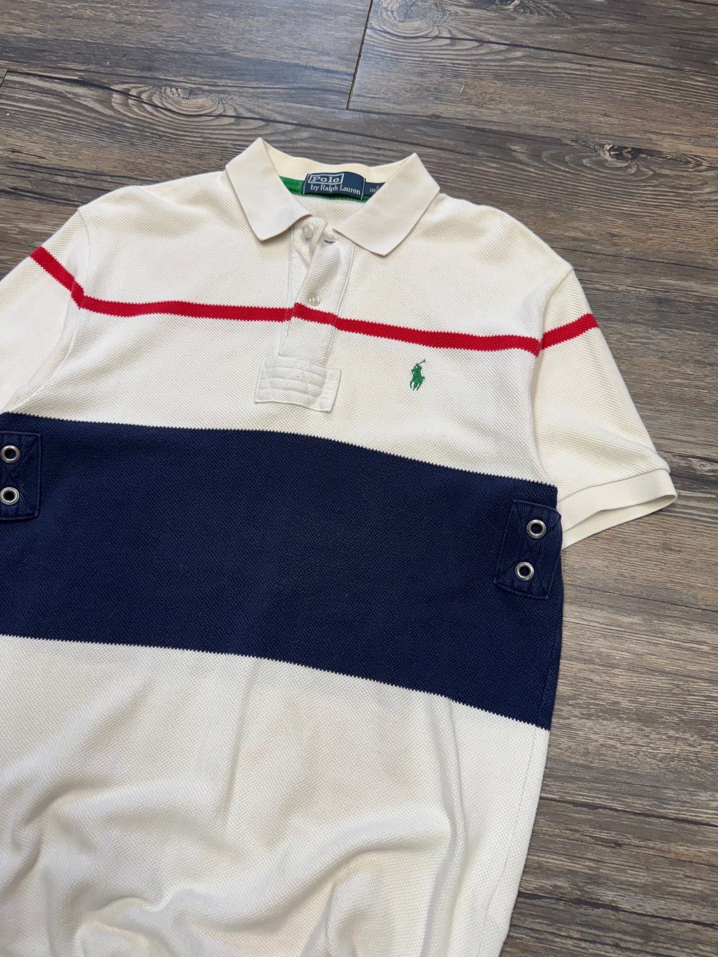 POLO RALPH LAUREN RIBBED STRIPED POLO SHIRT (M)